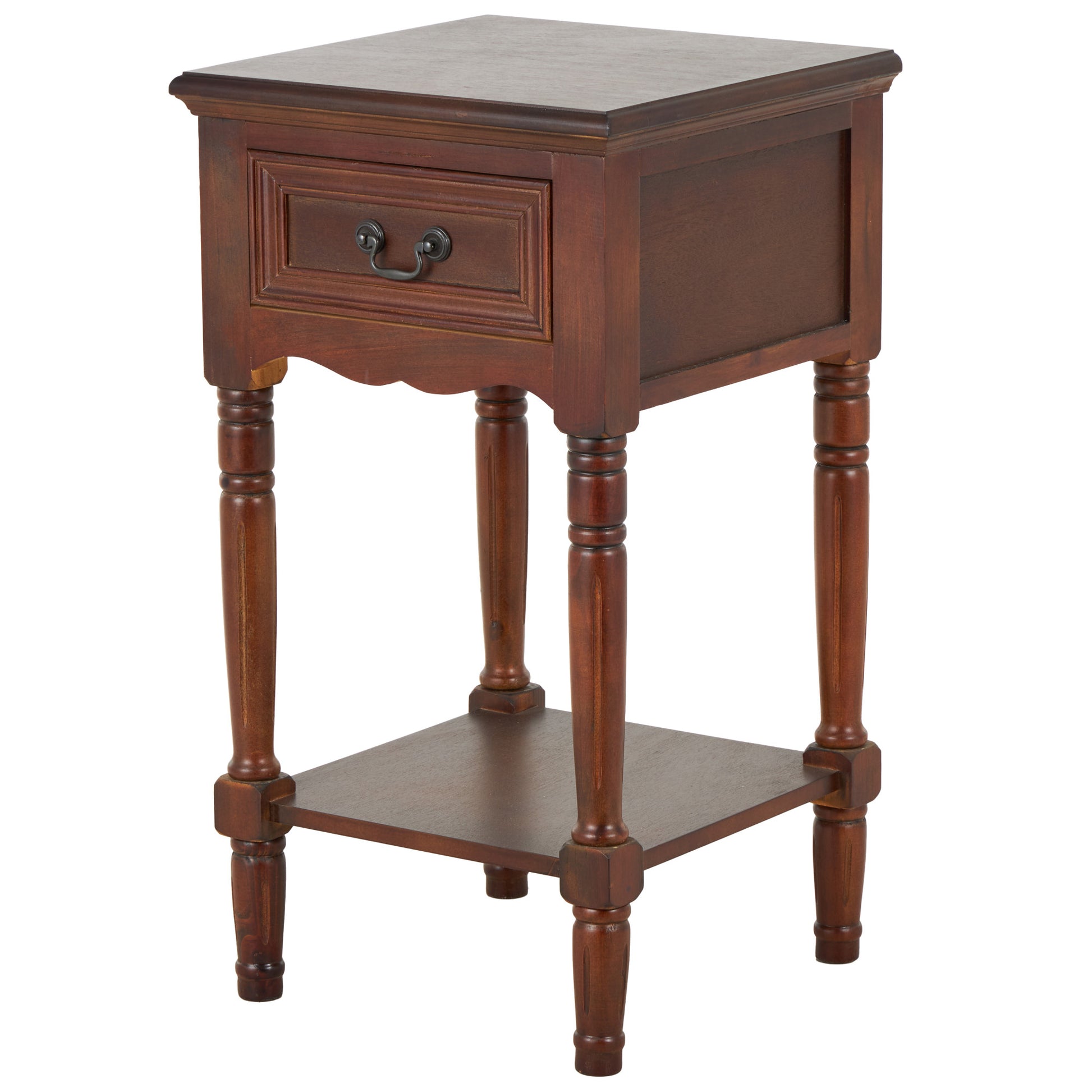 Brown Wood 1 Drawer Side End Accent Table