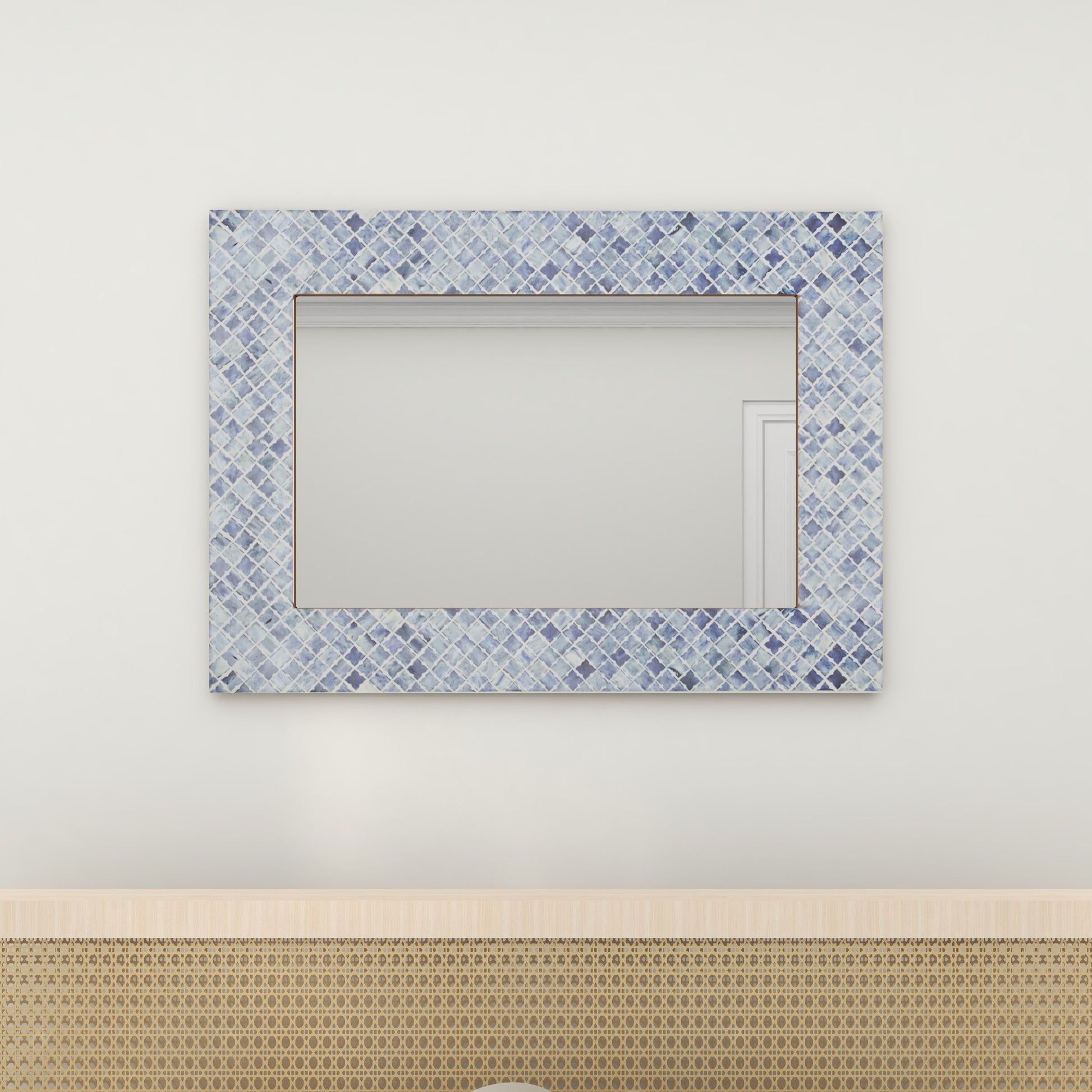 Blue Bone Quatrefoil Bone Inlay Room Wall Mirror