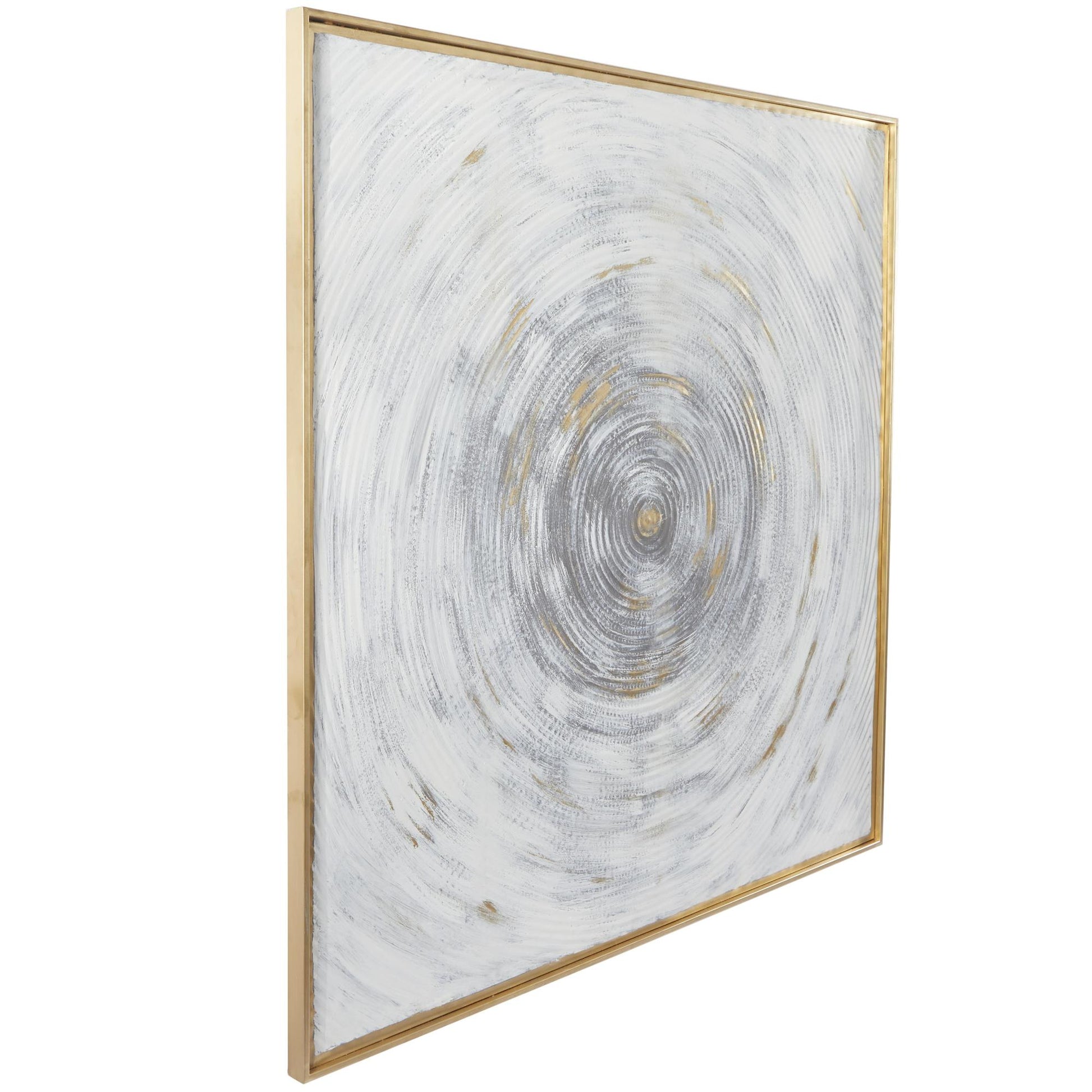 Starburst White Metal Spiral Living Room Framed Wall Art with Gold Frame