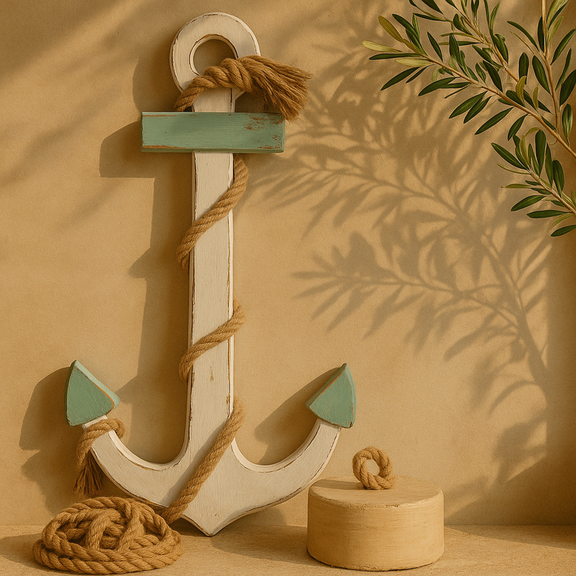 Anchor Wood Home Wall Decor with Twisted Rope 15" x 1" x 27"