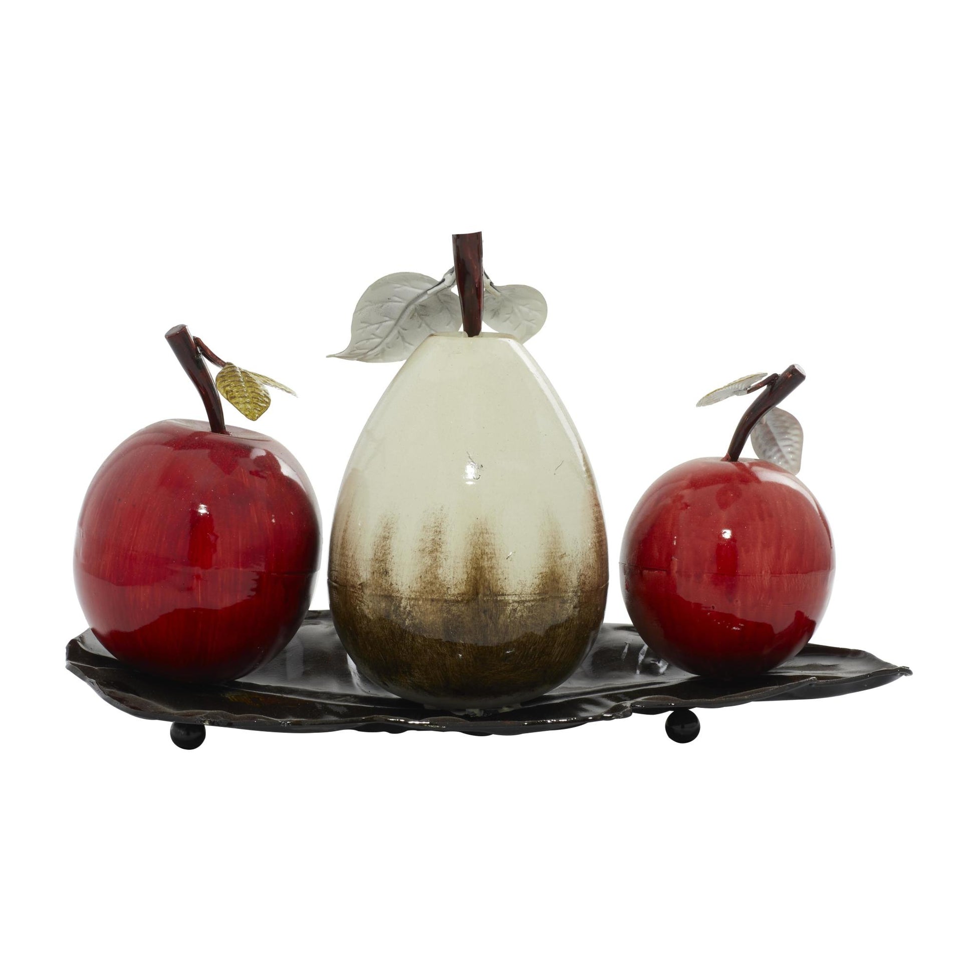 Fruit Red Metal Decorative Sculpture with Platter