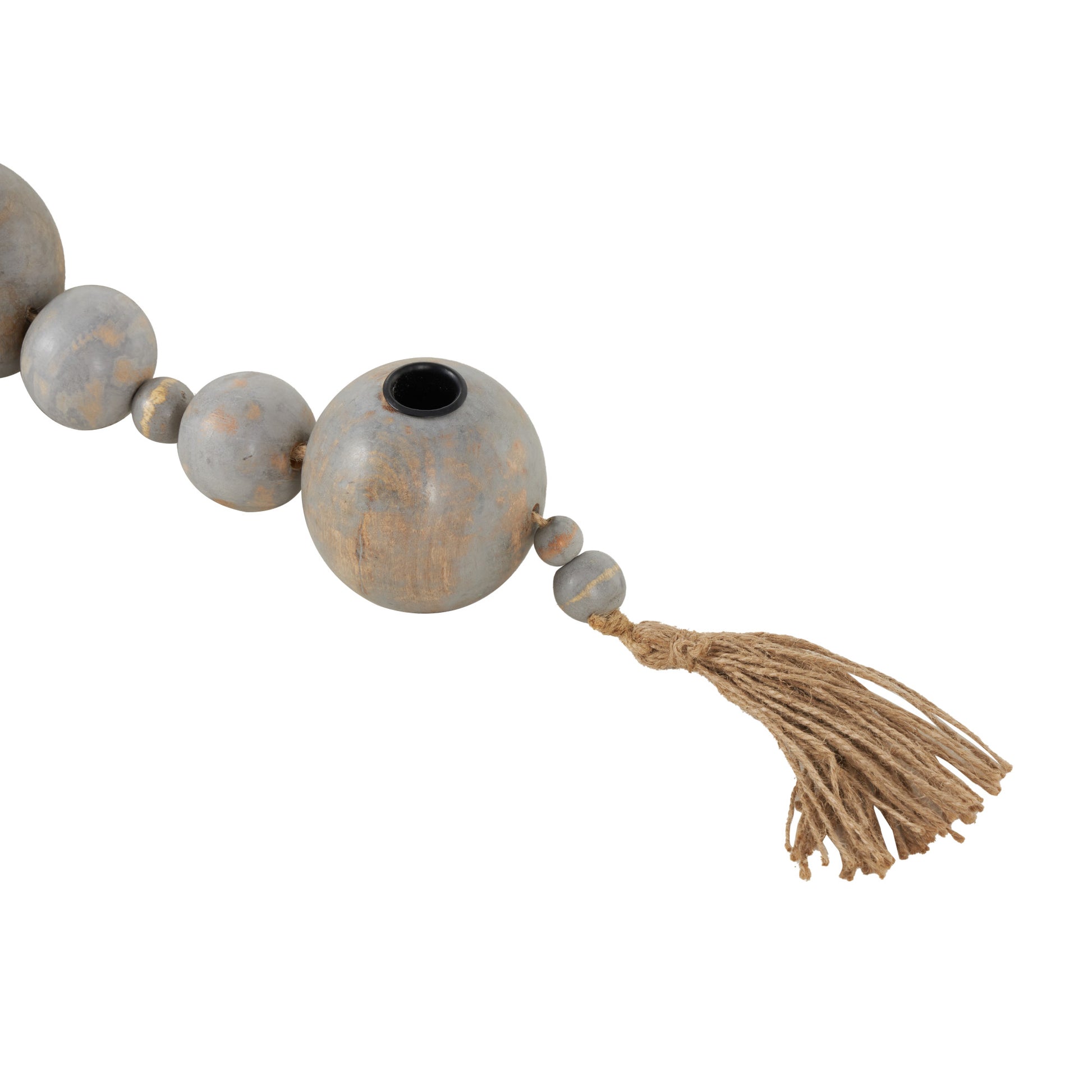 Mango Wood Handmade Garland Decorative Candle Holder with Brown Tassel