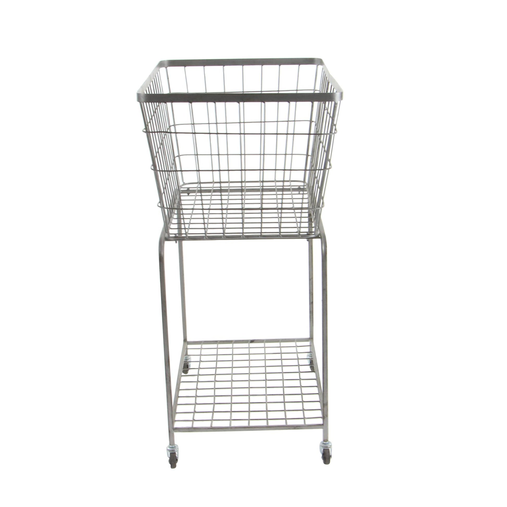 Gray Metal Deep Set Wire Basket Mobile Storage Cart with Wheels