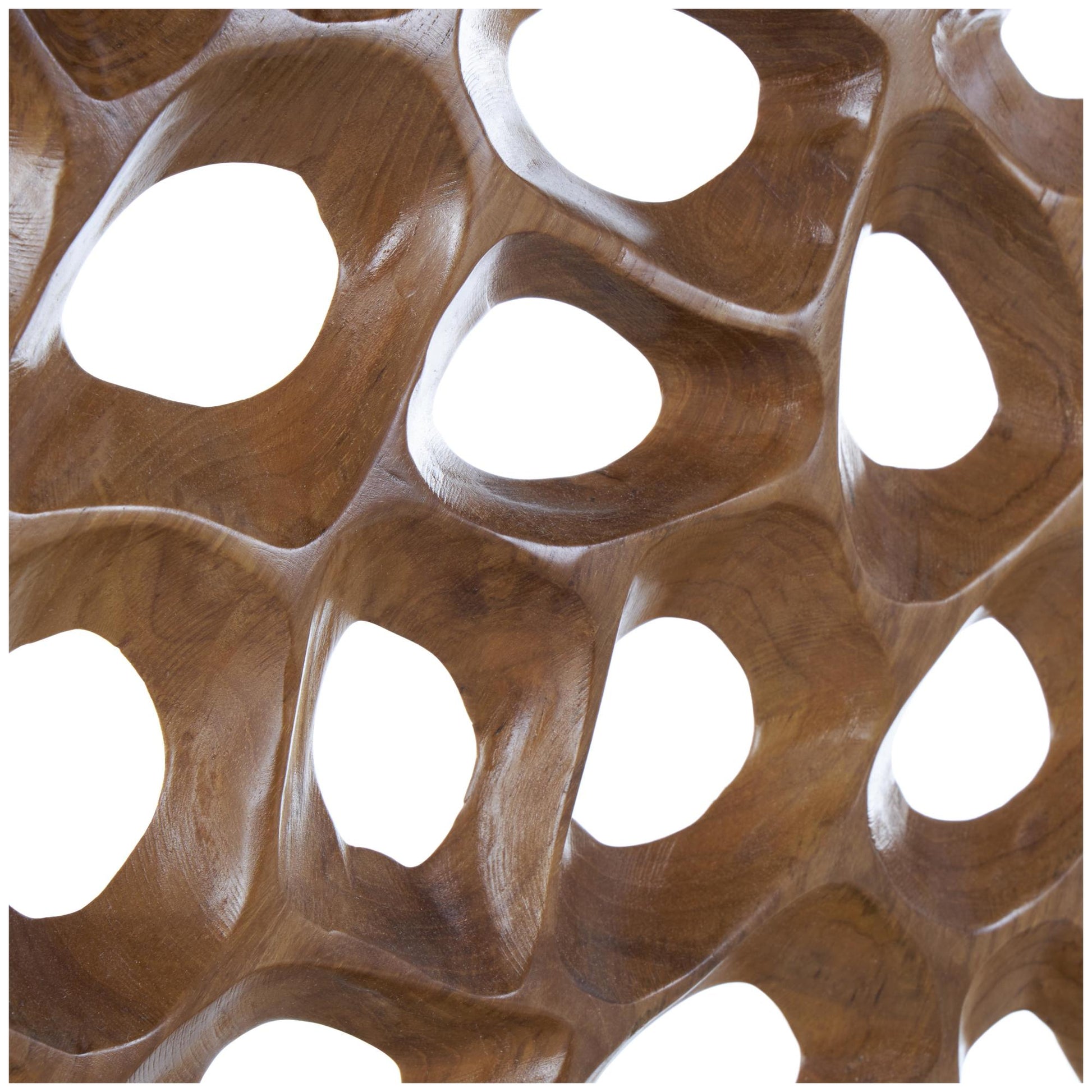 Abstract Brown Teak Wood Handmade Circular Cutout Decorative Sculpture