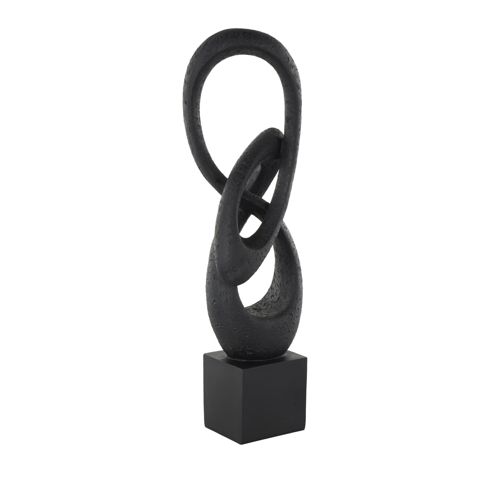 Abstract Black Polystone Intertwined Loop Decorative Sculpture with Block Base