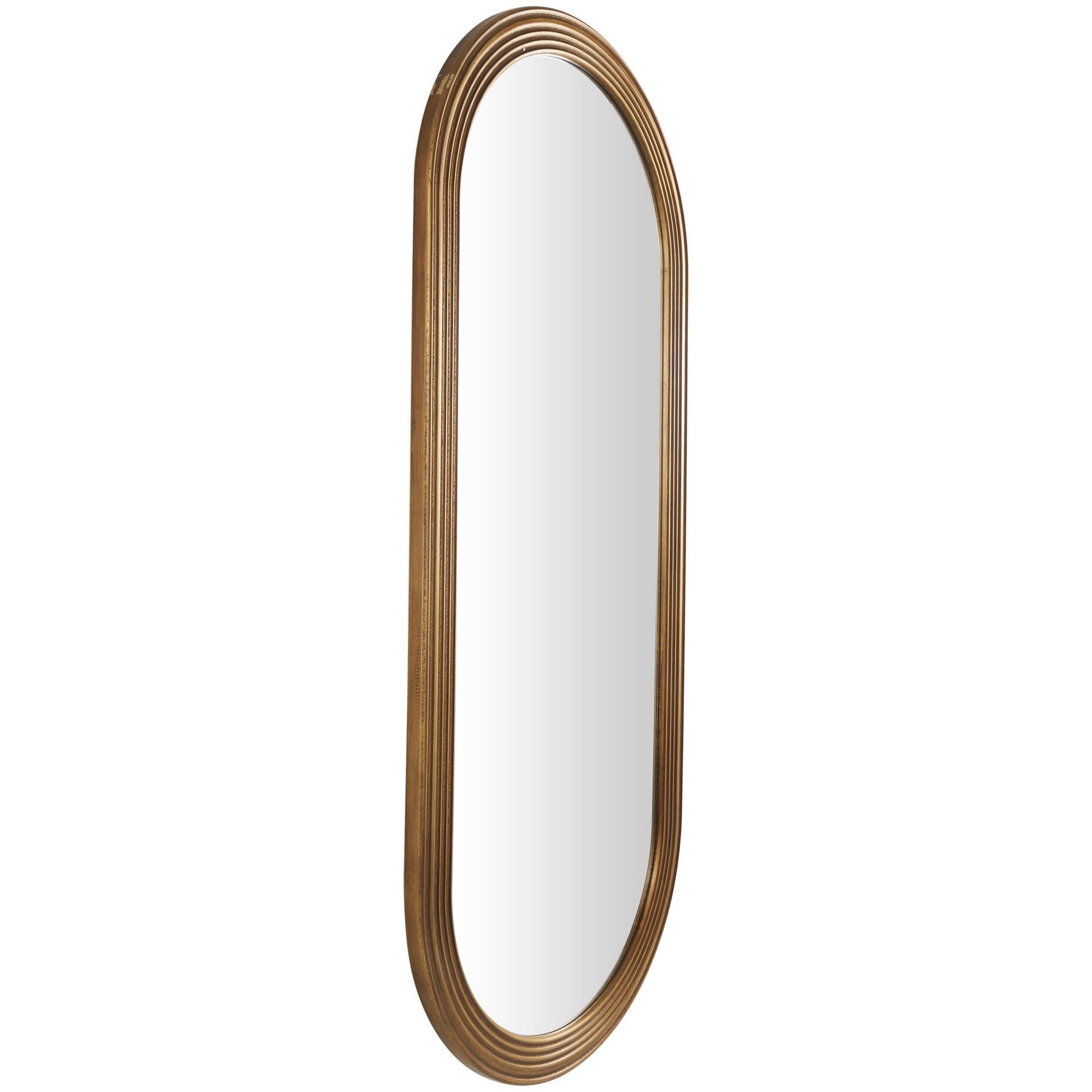 Brown Wooden Oval Room Wall Mirror with Dimensional Carved Frame