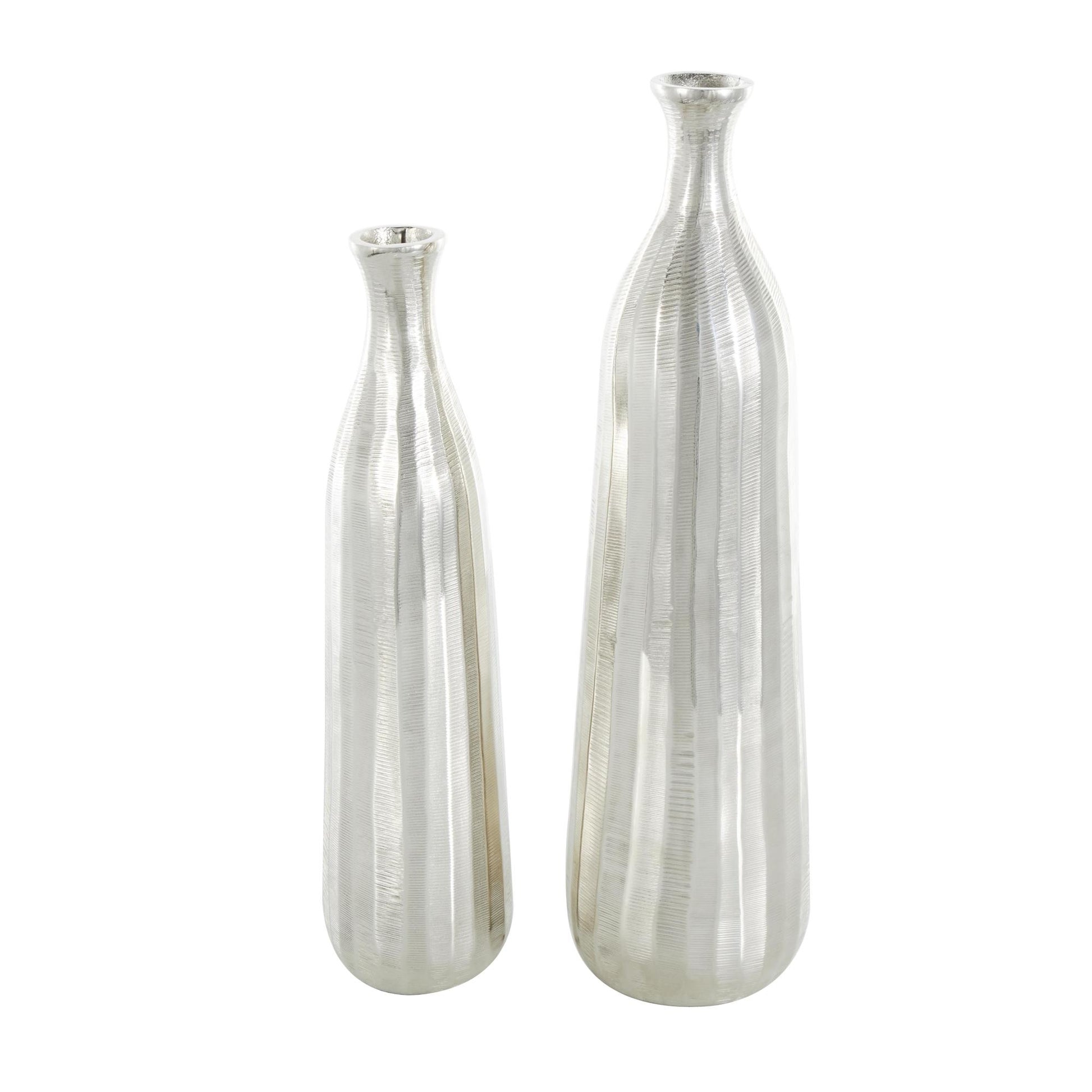 Set of 2 Aluminum Metal Decorative Vase with Wavy Accents and Textured Ridges Set of 2 20"W, 19"H