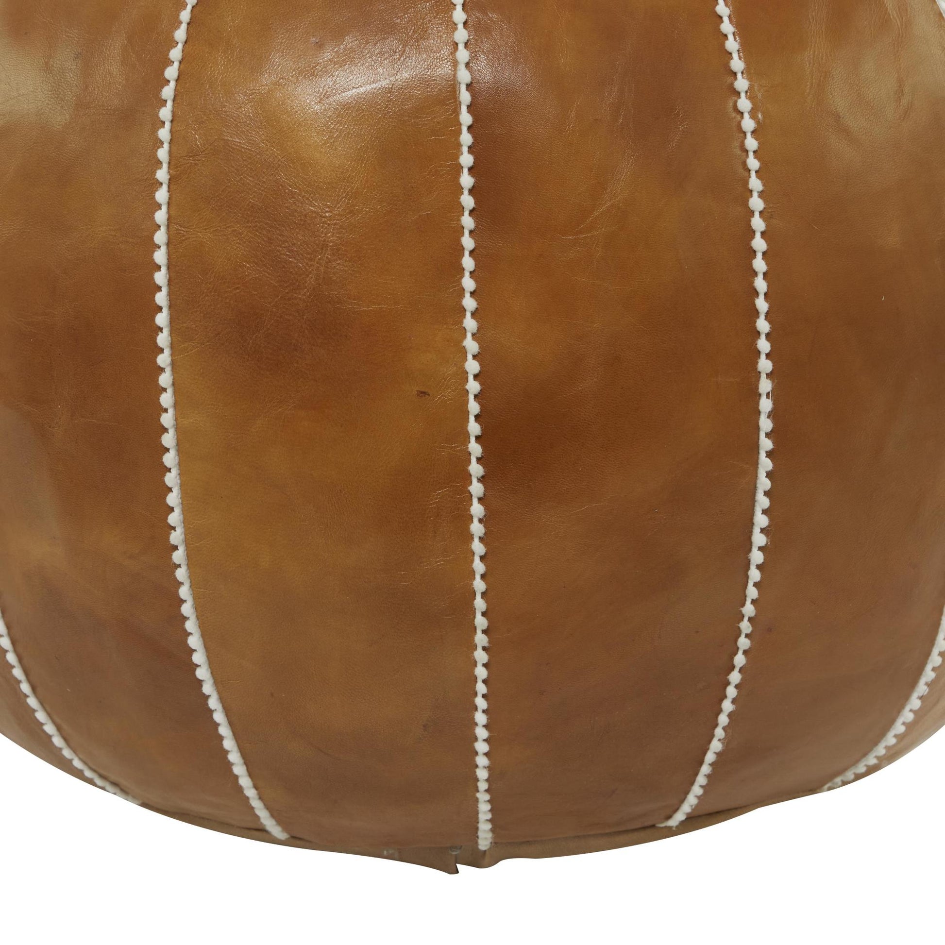 Floral Leather Moroccan Stuffed Pouf with White Stitching