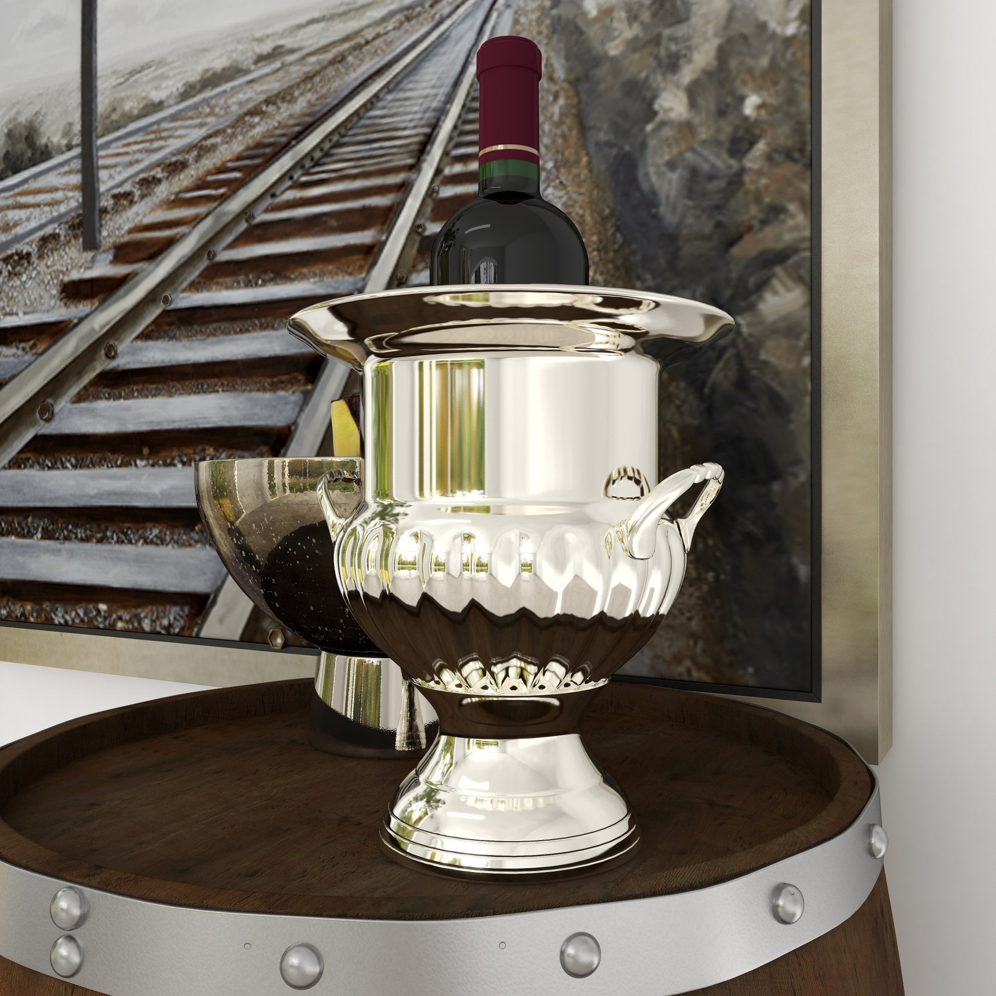 Silver Metal 2 Bottle Decorative Ice Bucket