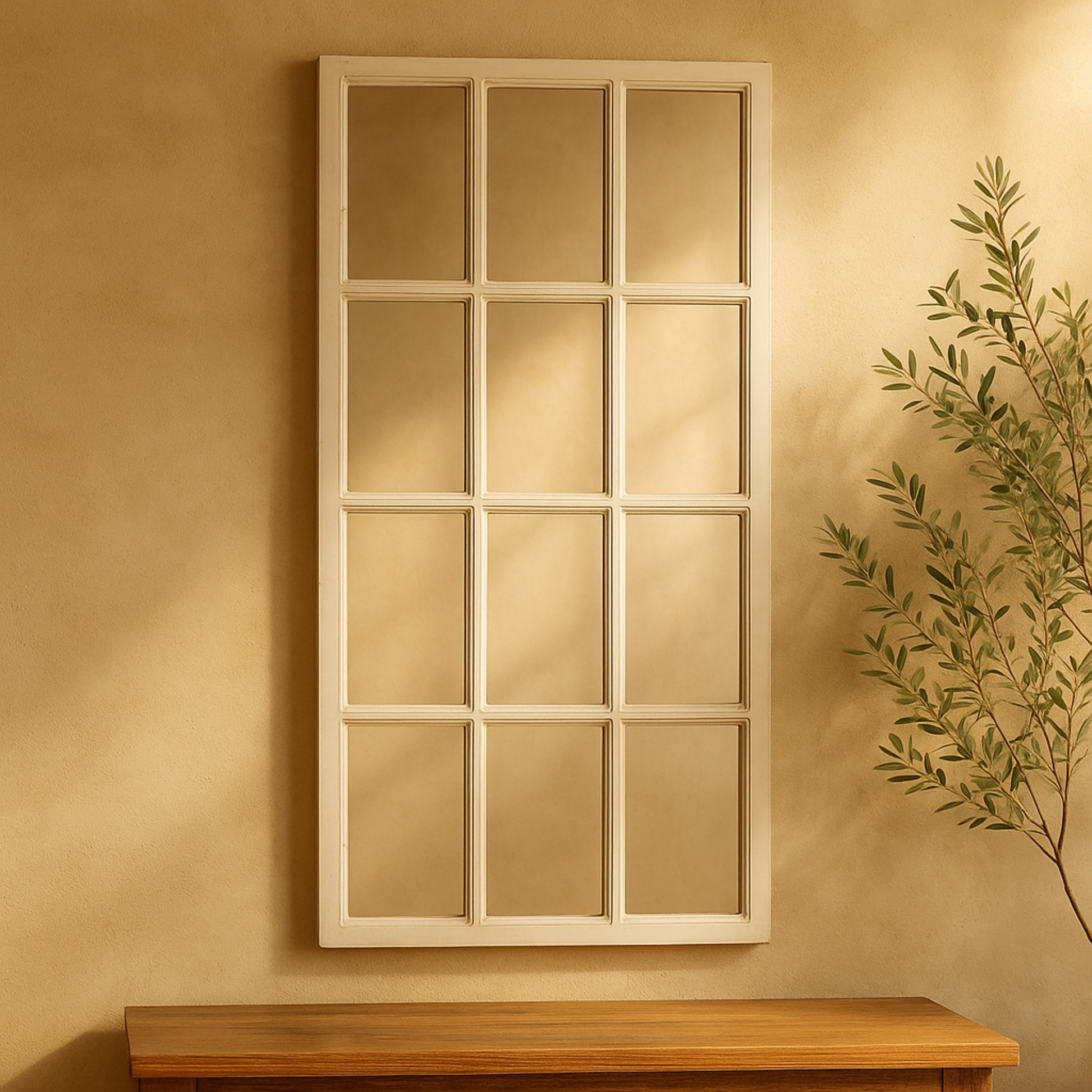 White Wood Window Pane Inspired Room Wall Mirror