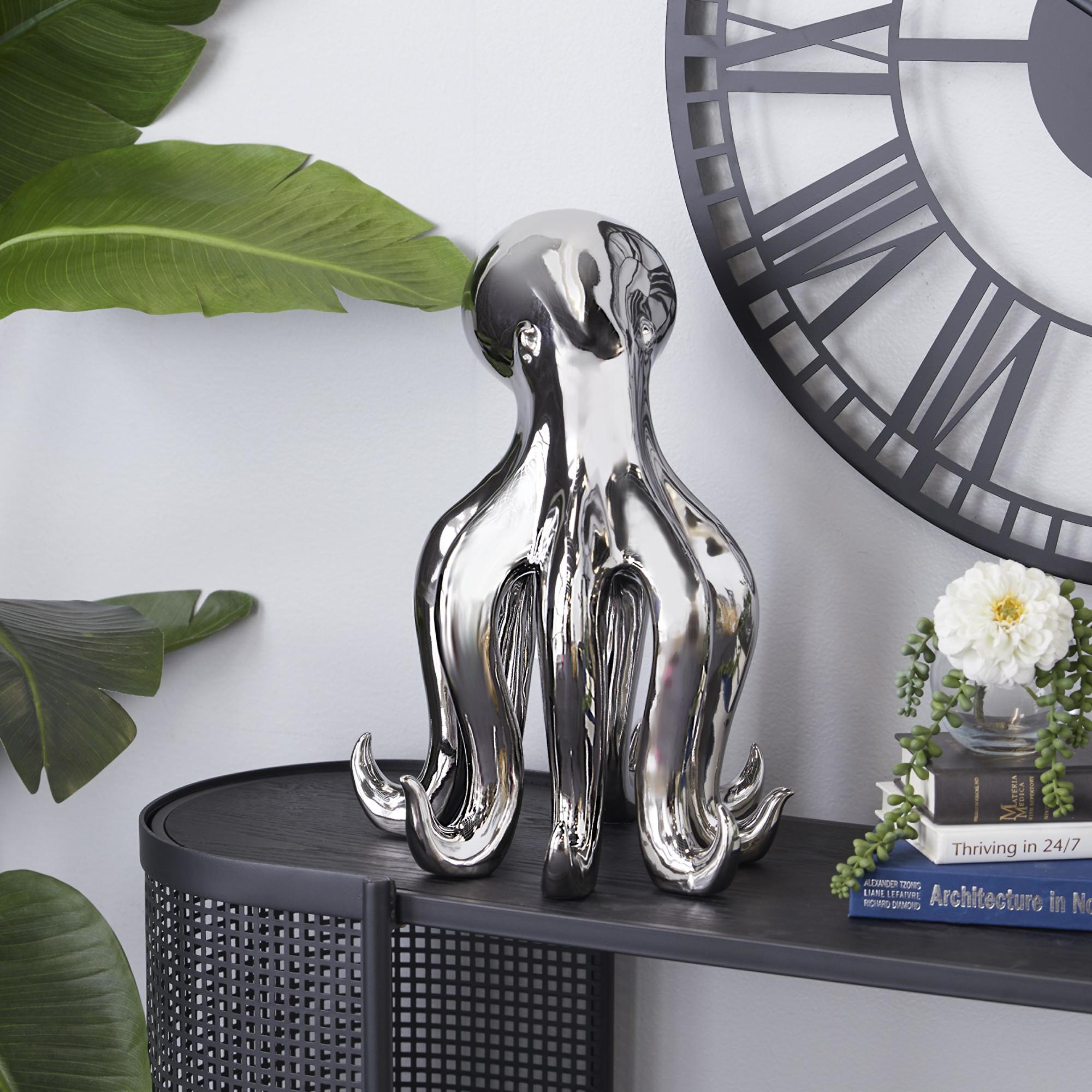 Octopus Silver Porcelain Ceramic Tall Decorative Sculpture with Long Tentacles