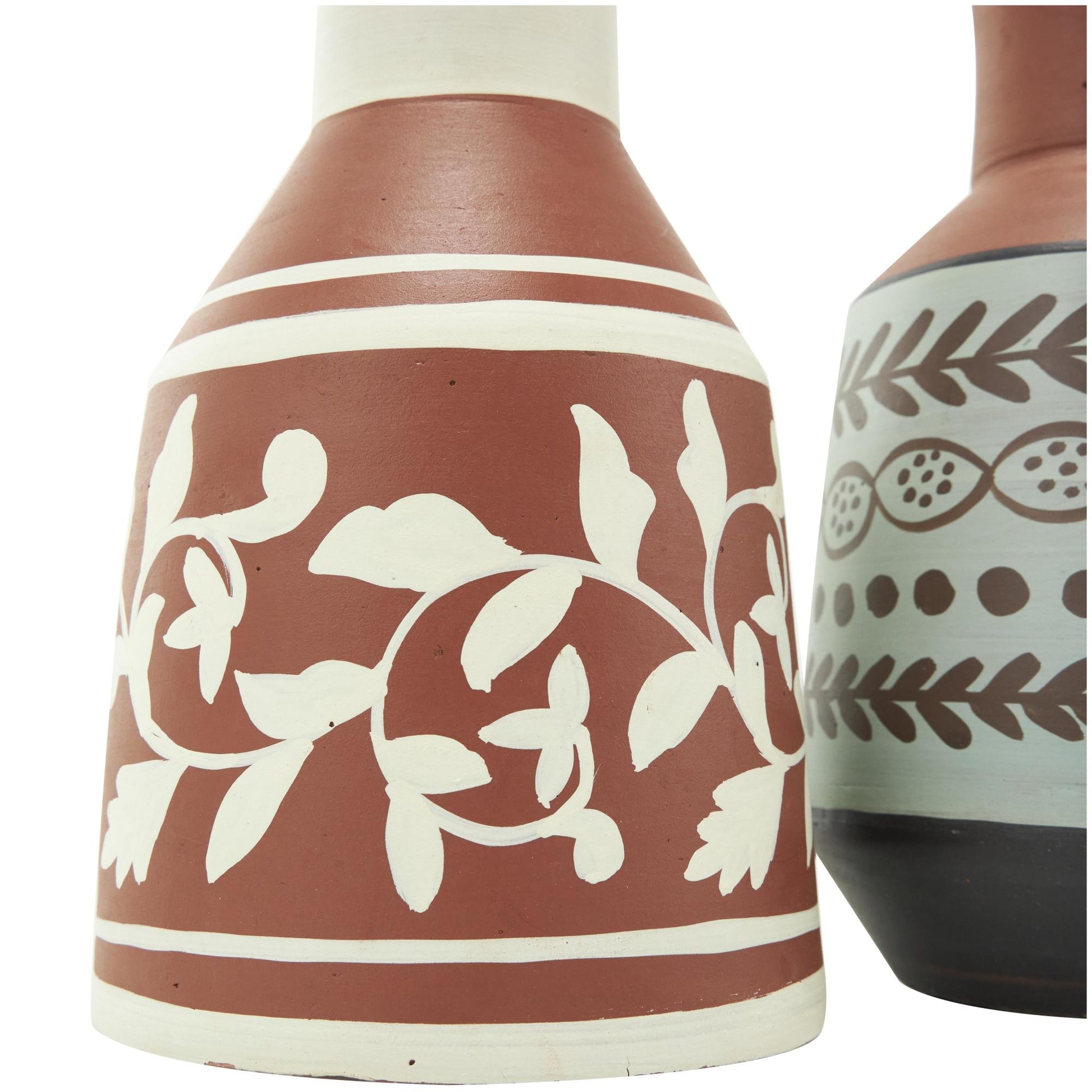 Set of 3 Floral Orange Ceramic Decorative Vase with 3 Different Patterns and Shapes