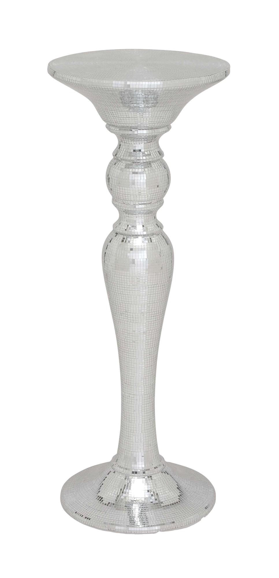 Silver Glass Mosaic Mirrored Turned Floor Side End Pedestal Table
