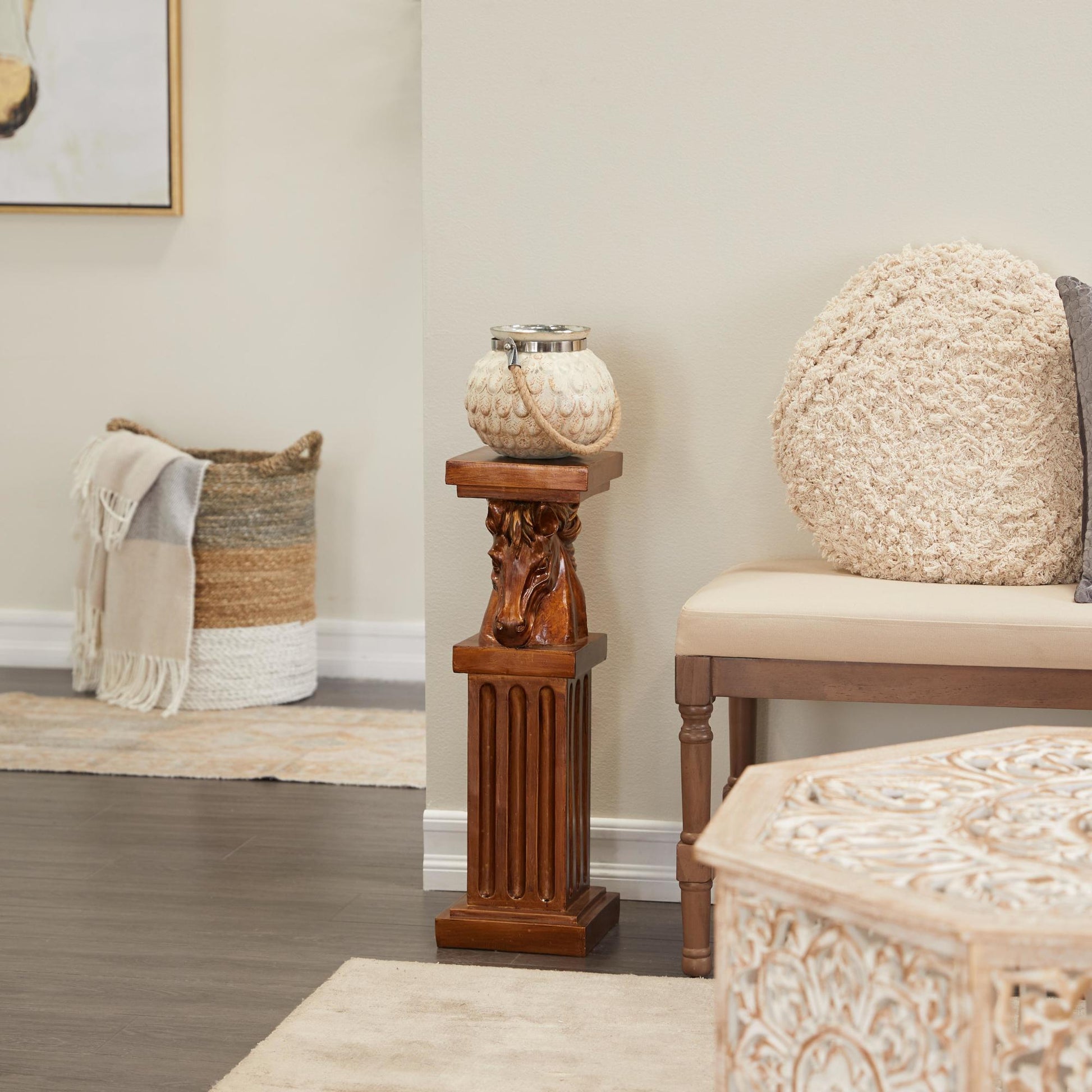 Horse Brown Polystone Side End Pedestal Table