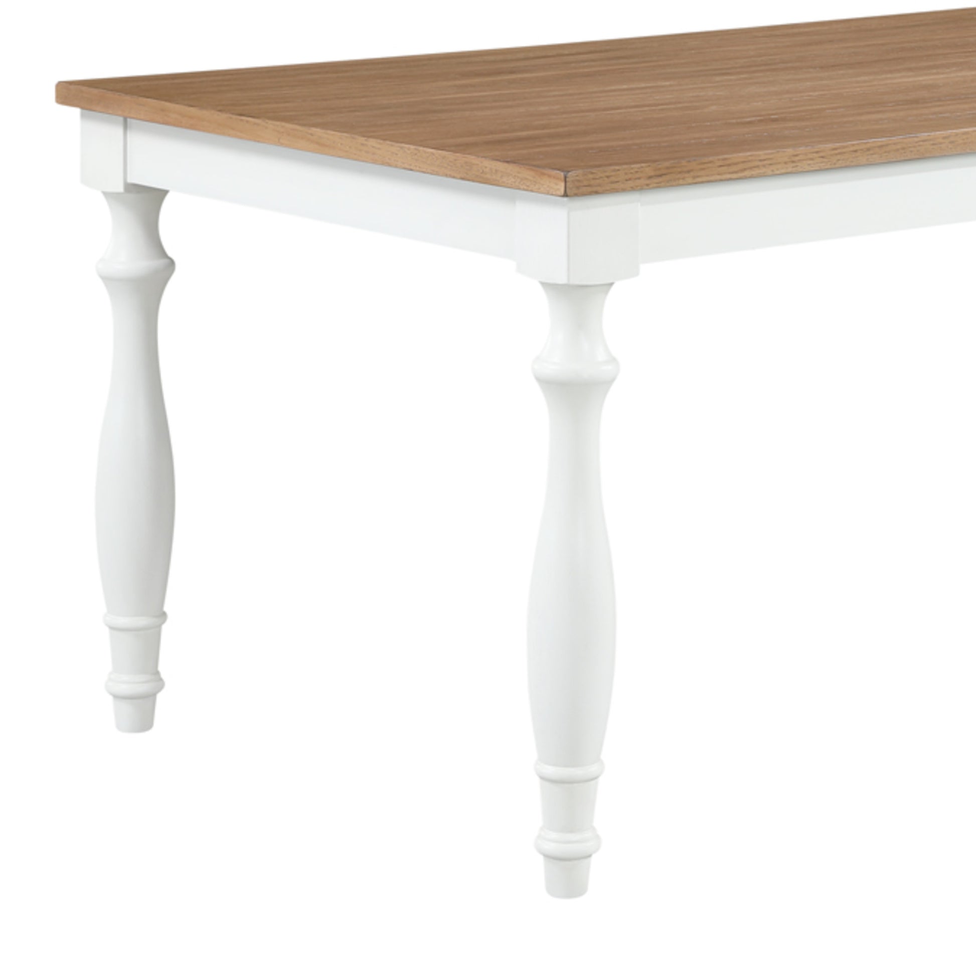 Brown Wood Slatted Kitchen Dining Table with White Turned Table Legs