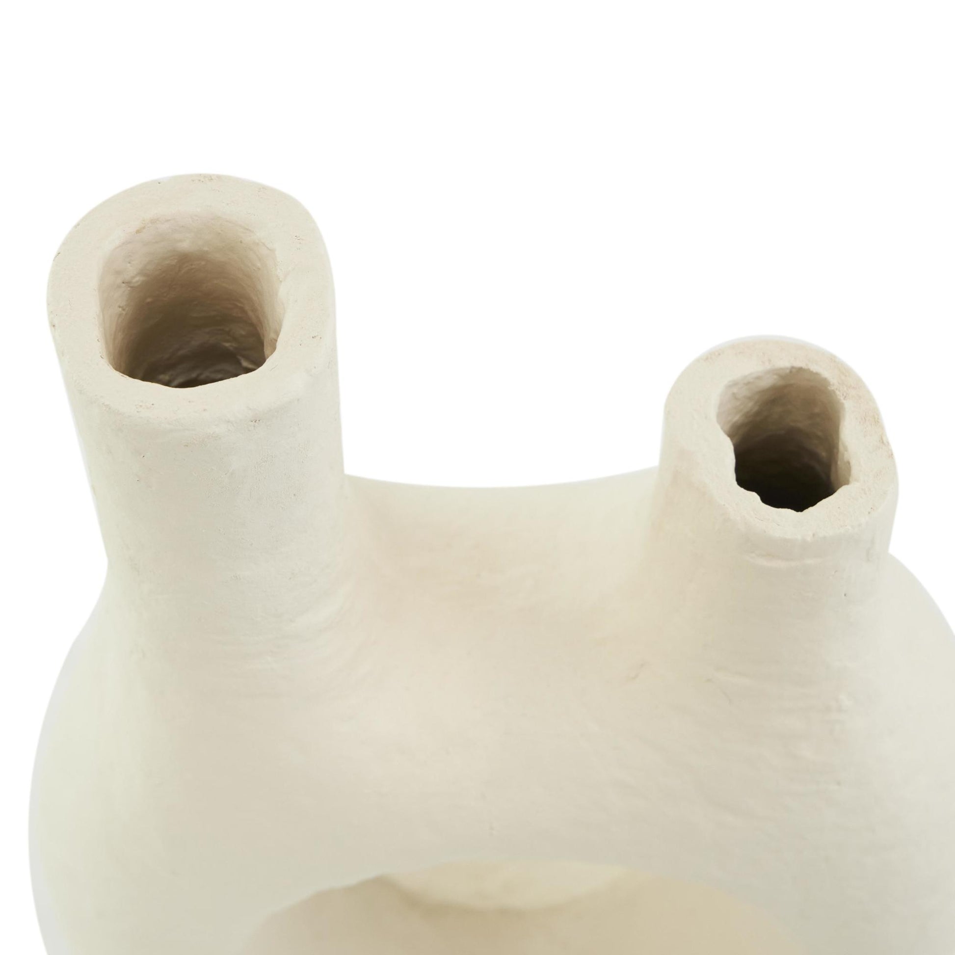 Abstract Beige Paper Mache Rounded Decorative Vase with Double Openings
