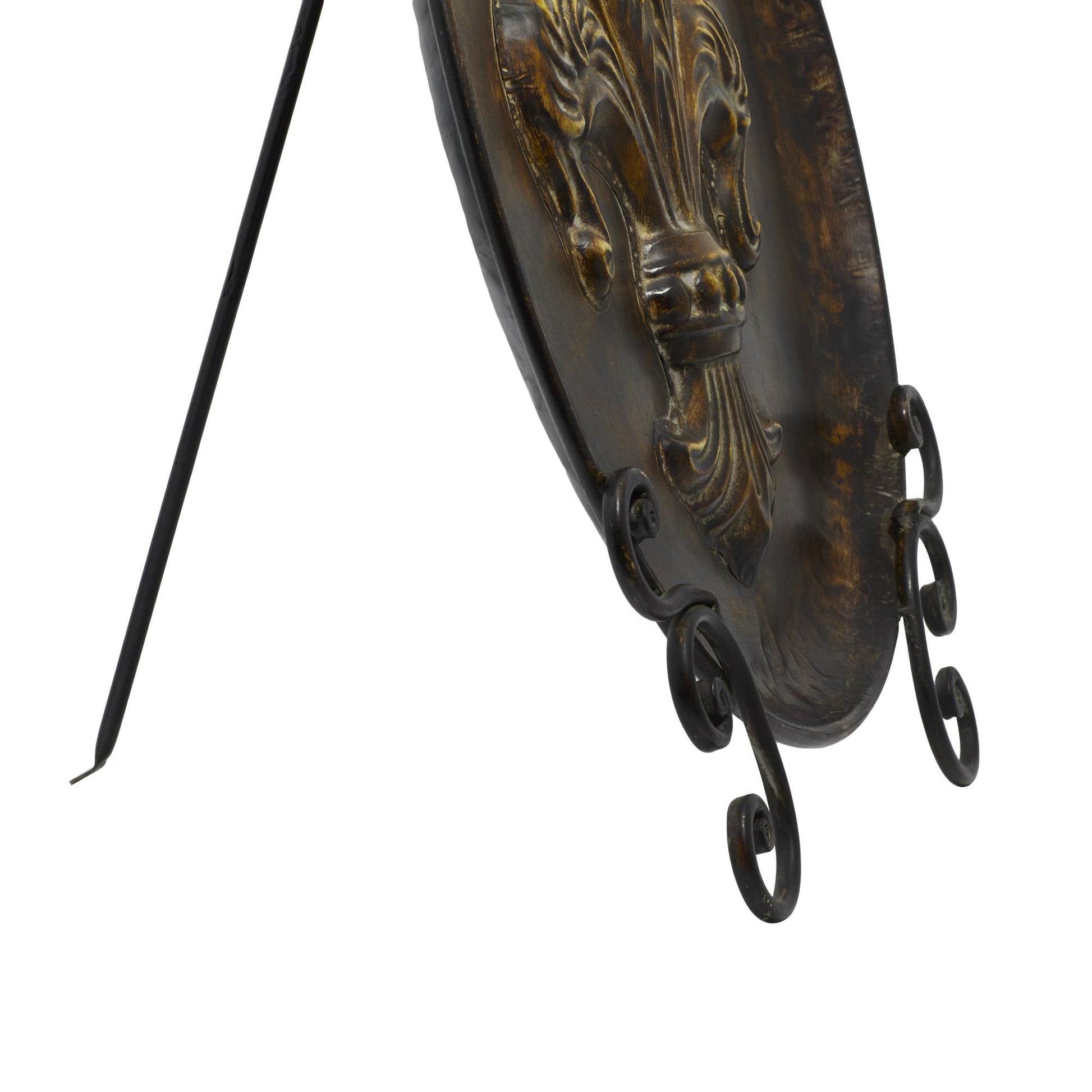 Fleur De Lis Brown Metal Embossed Detail Decorative Charger with Stand