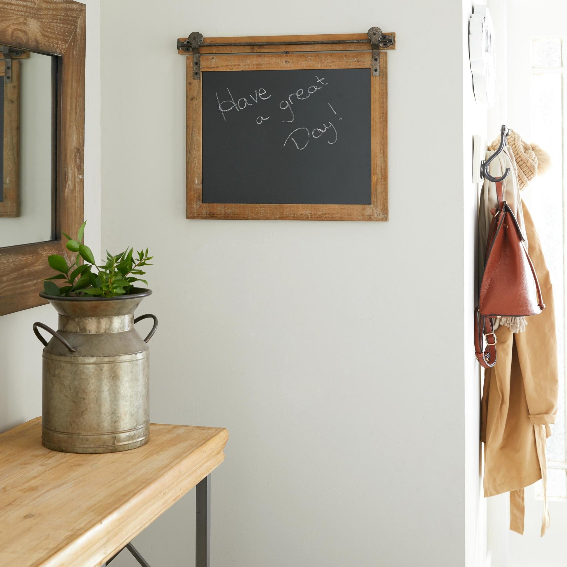 Sign Brown Wood Chalkboard Home Wall Decor with Barn Door Inspired Top