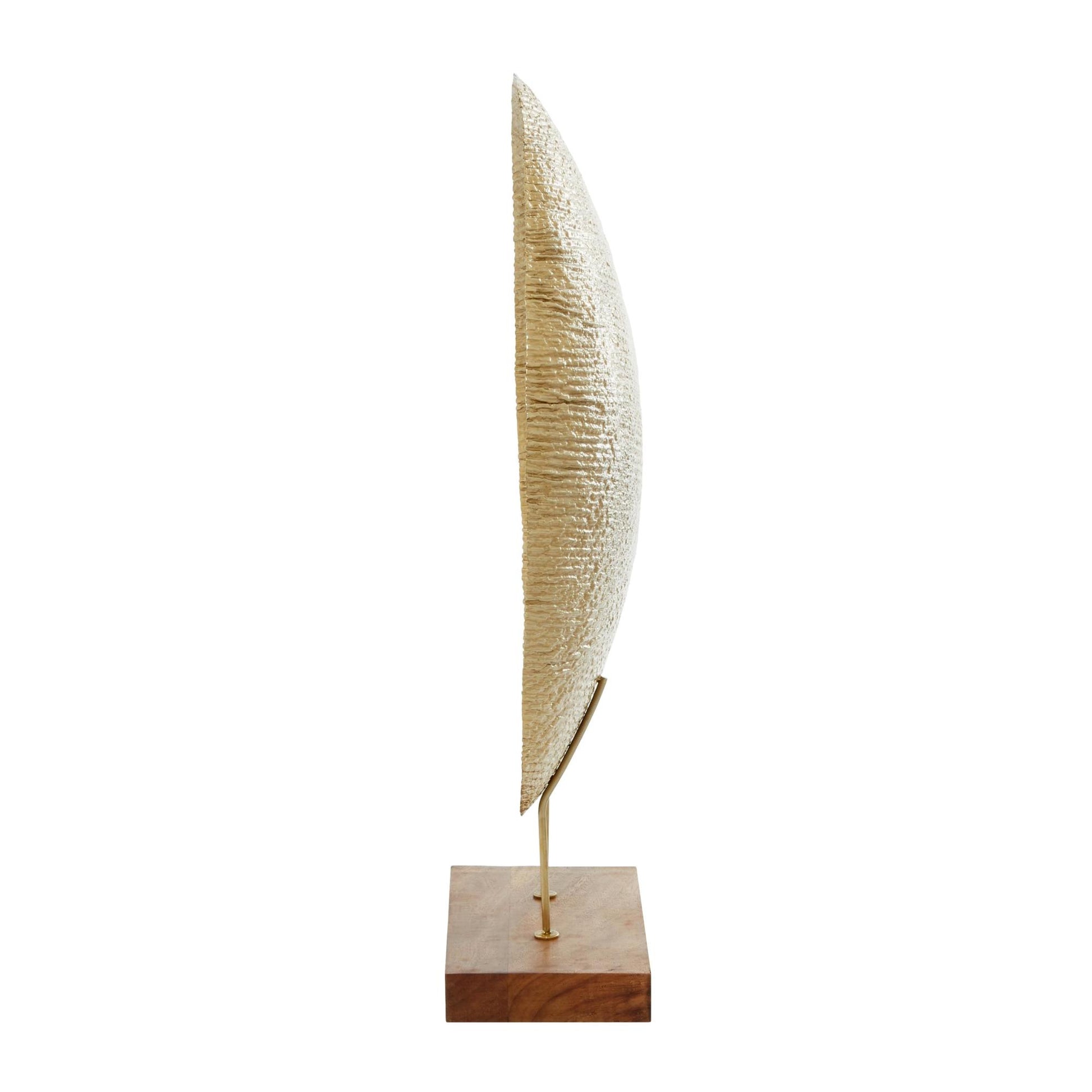 Geometric Gold Metal Plate Decorative Sculpture with Wood Stand