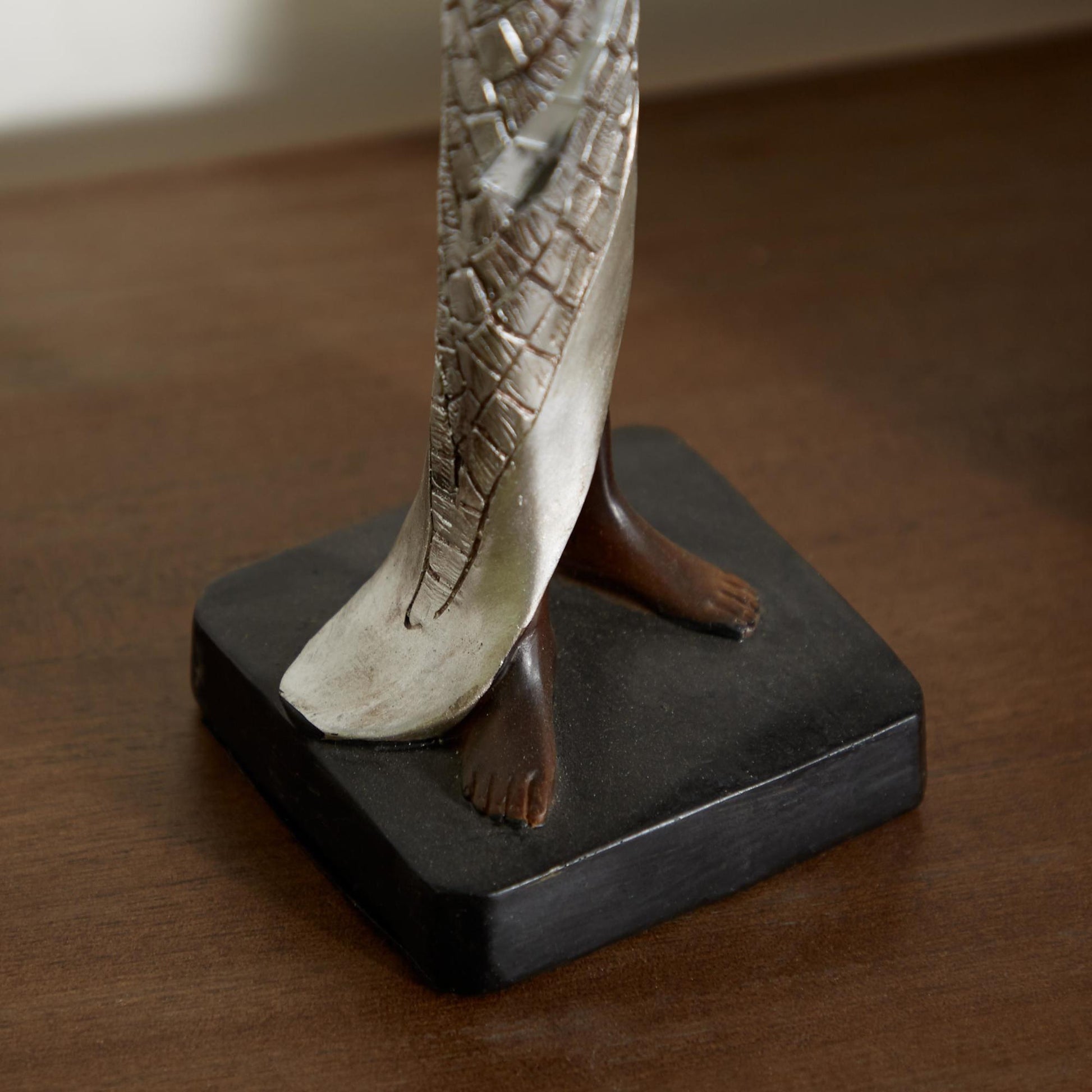 Woman Silver Polystone Standing African Decorative Sculpture with Mosaic Details