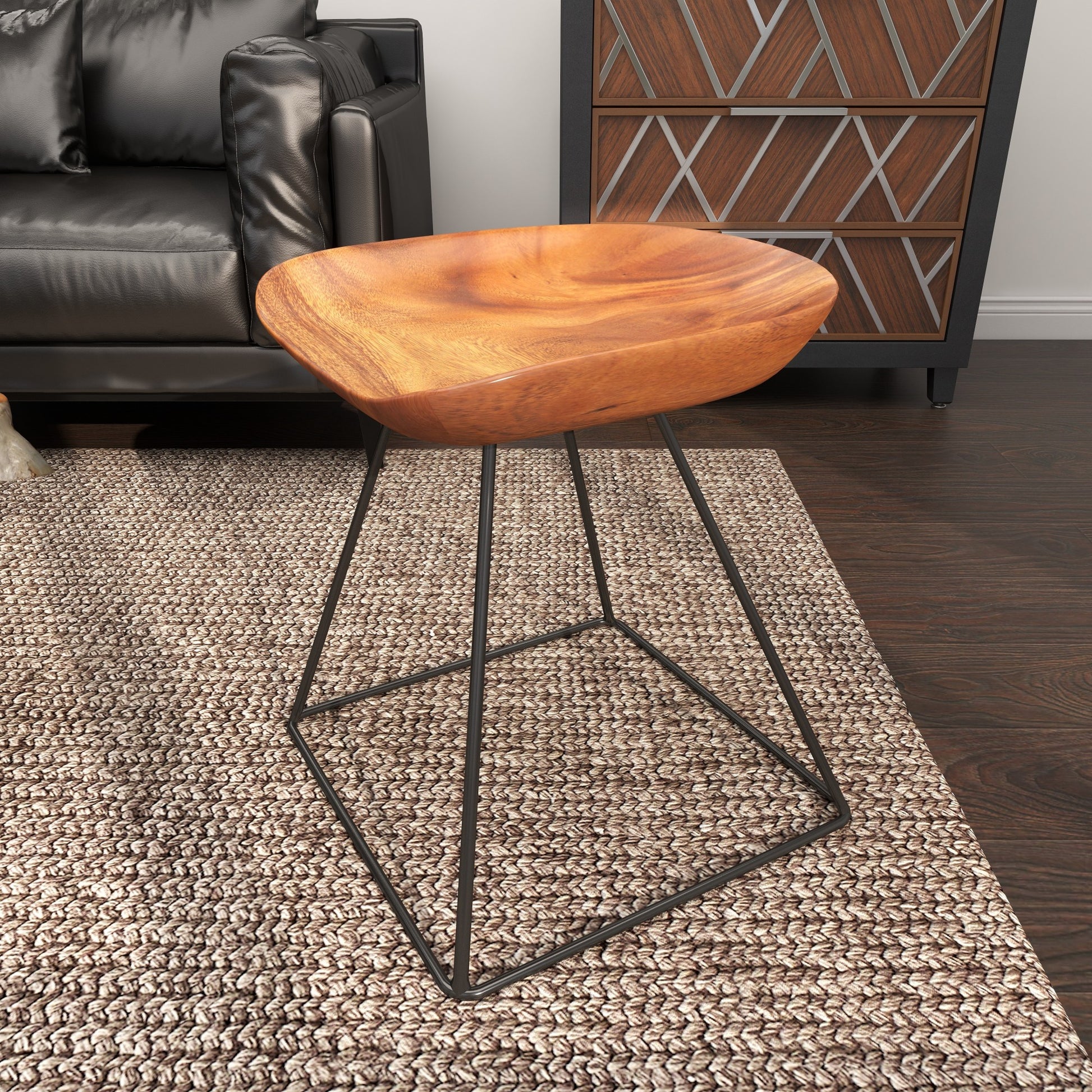 Brown Metal Living Room Stool with Black Metal Base