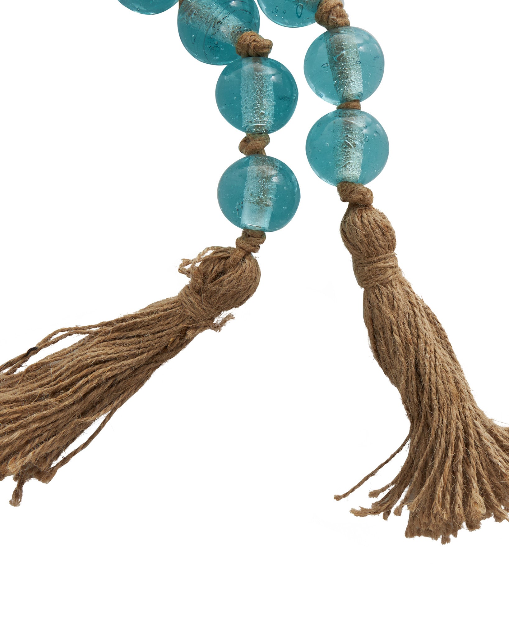 Glass Handmade Round Beaded Garland with Tassel with Knotted Brown Jute