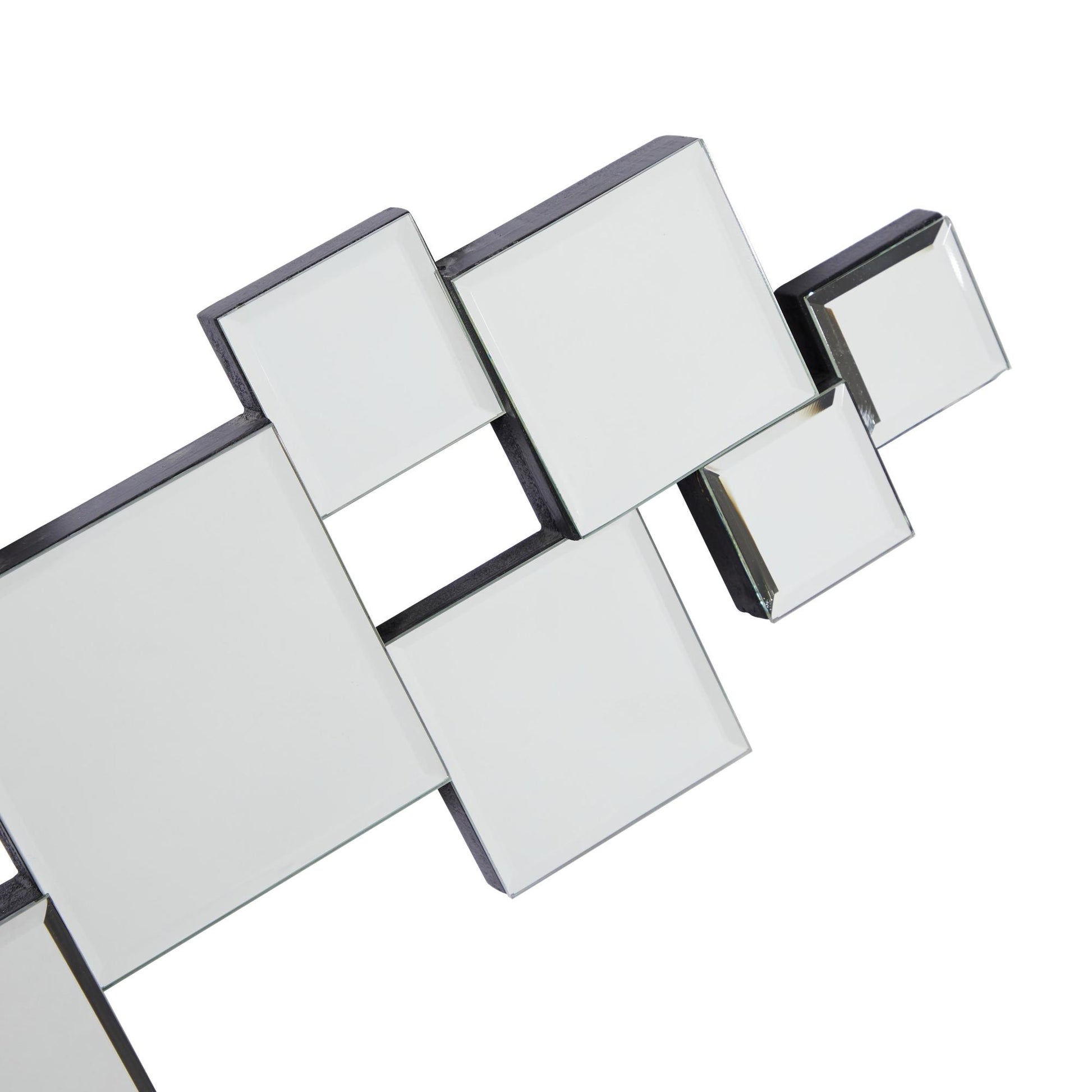 Geometric Silver Glass Slim Room Wall Mirror with Stacked Square Mirrors