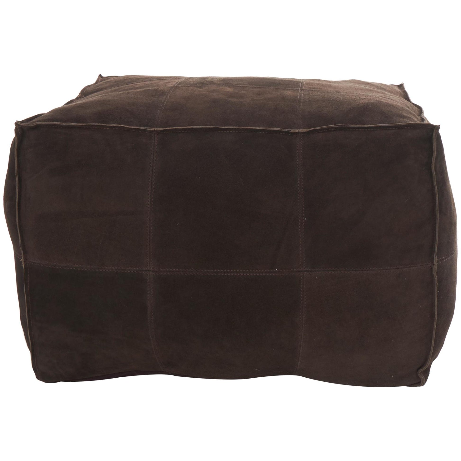 Leather Low Profile Square Stuffed Pouf with Patchwork Design