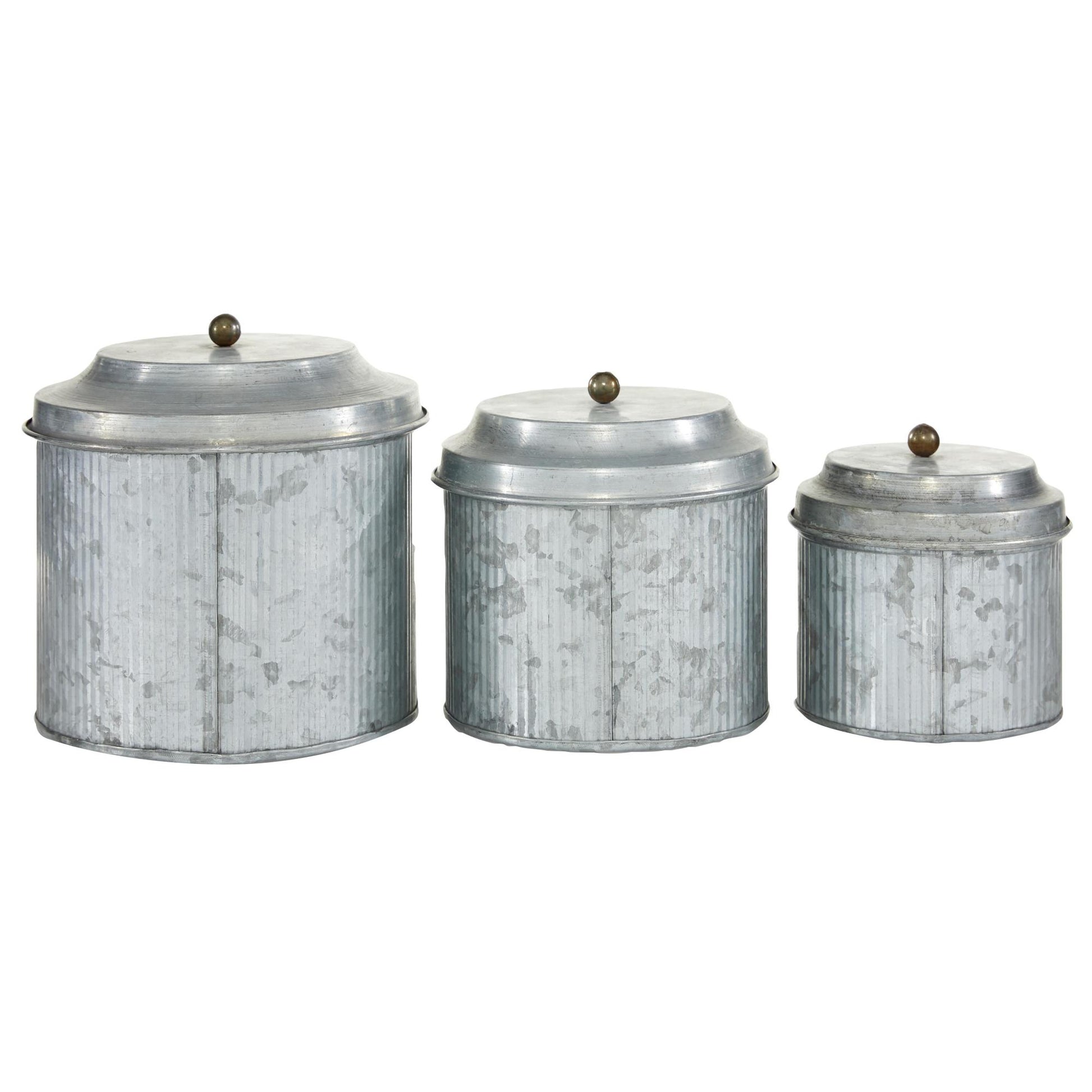 Set of 3 Silver Metal Galvanized Living Room Decorative Jars