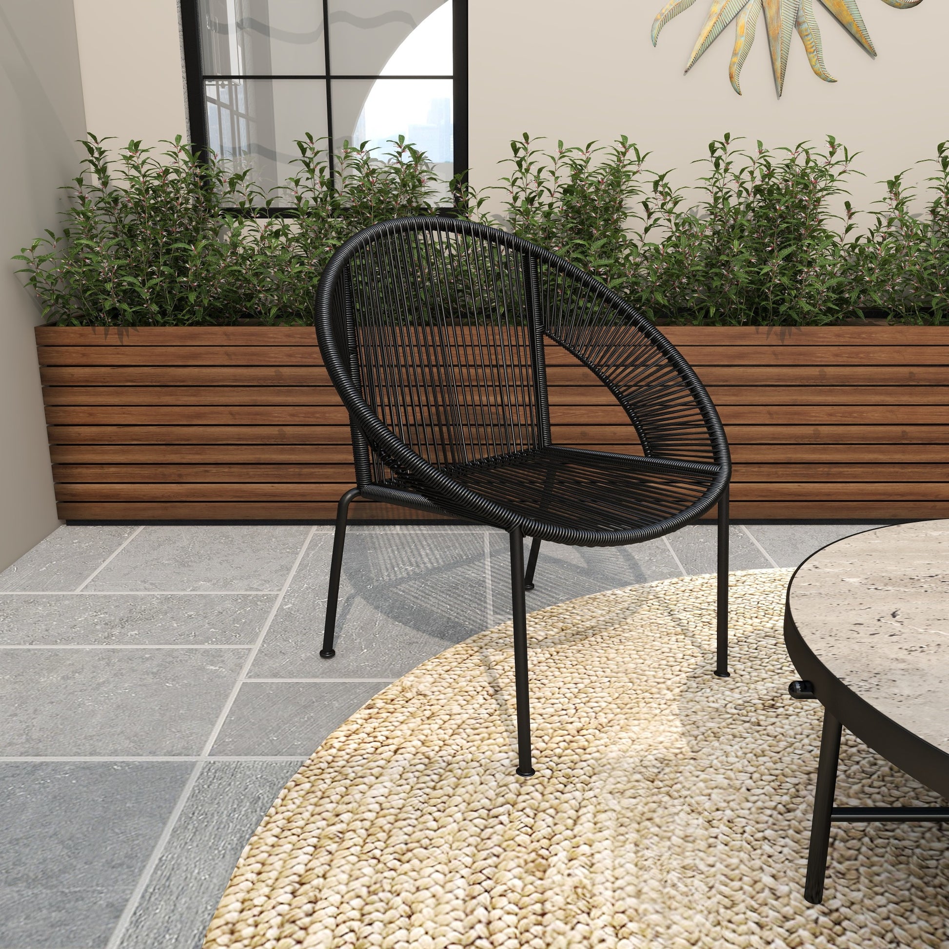 Plastic Rattan Woven Round Outdoor Chair 29" x 23" x 30"