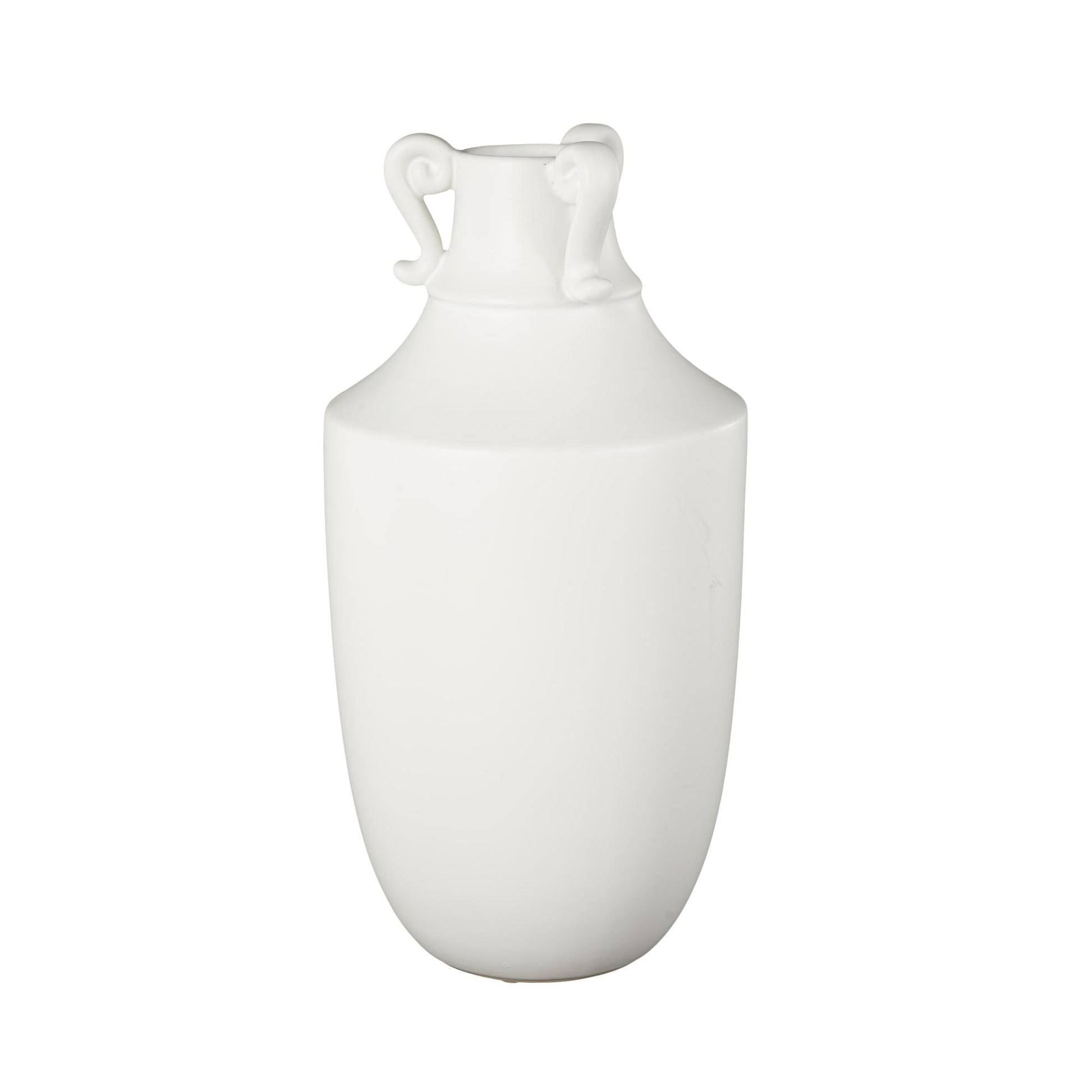 Scroll White Ceramic Sleek Amphora Decorative Vase with Handles