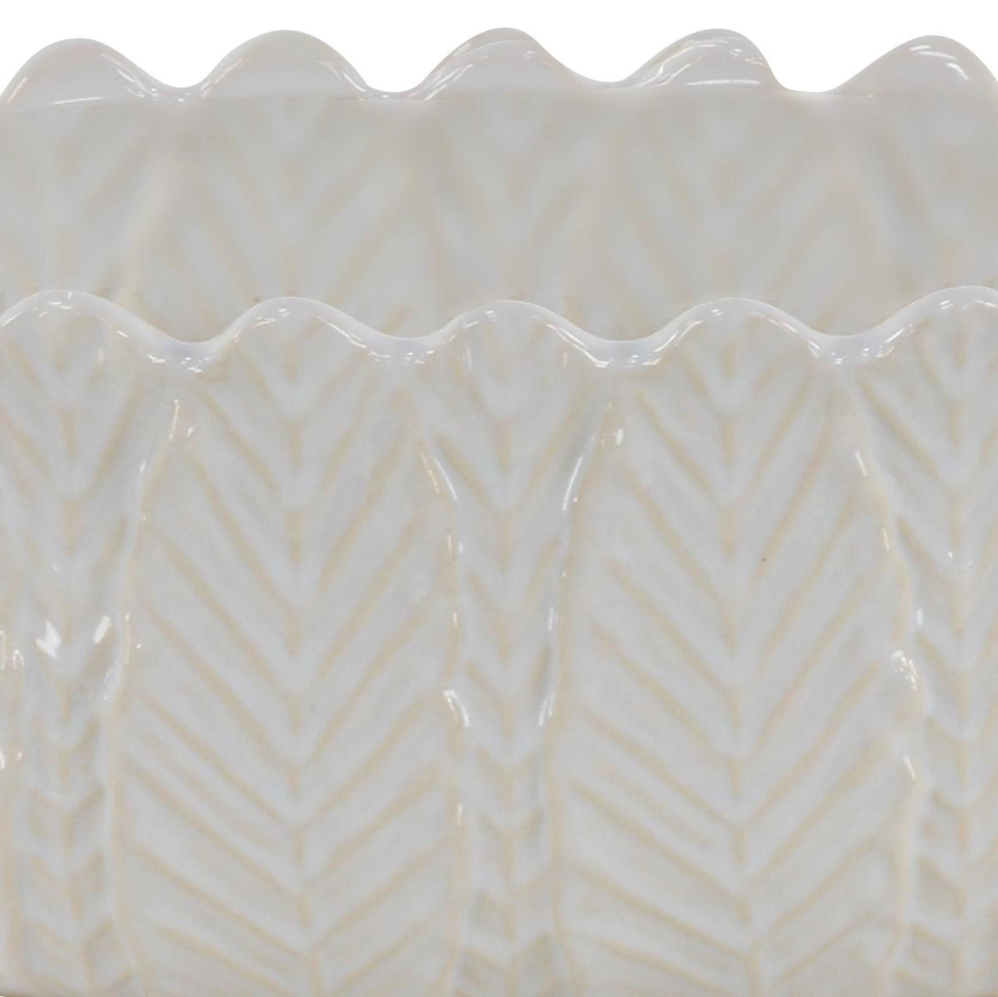 Set of 3 Leaf White Ceramic Indoor Outdoor Planter