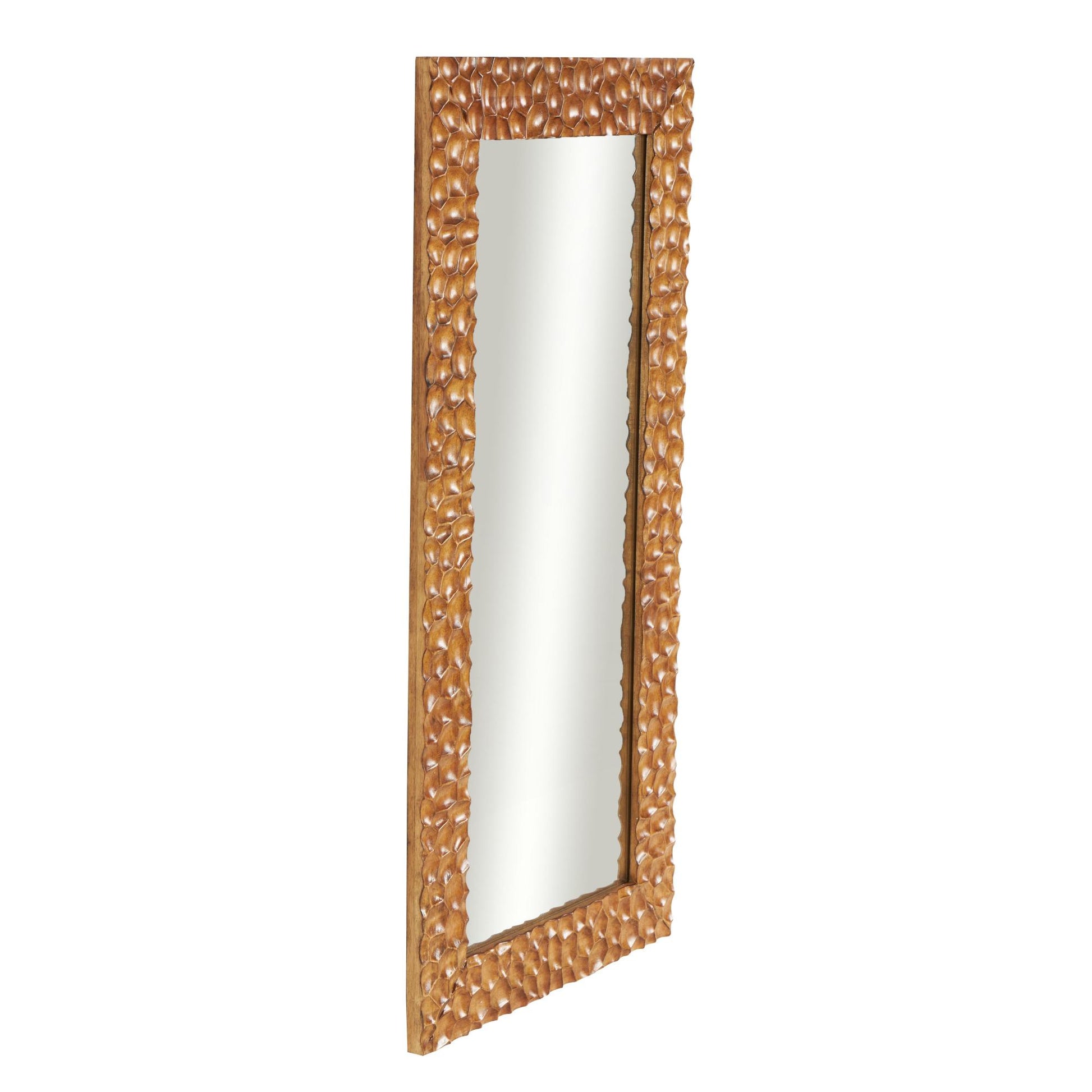 Geometric Brown Wood Textured Concave Honeycomb Room Floor Mirror