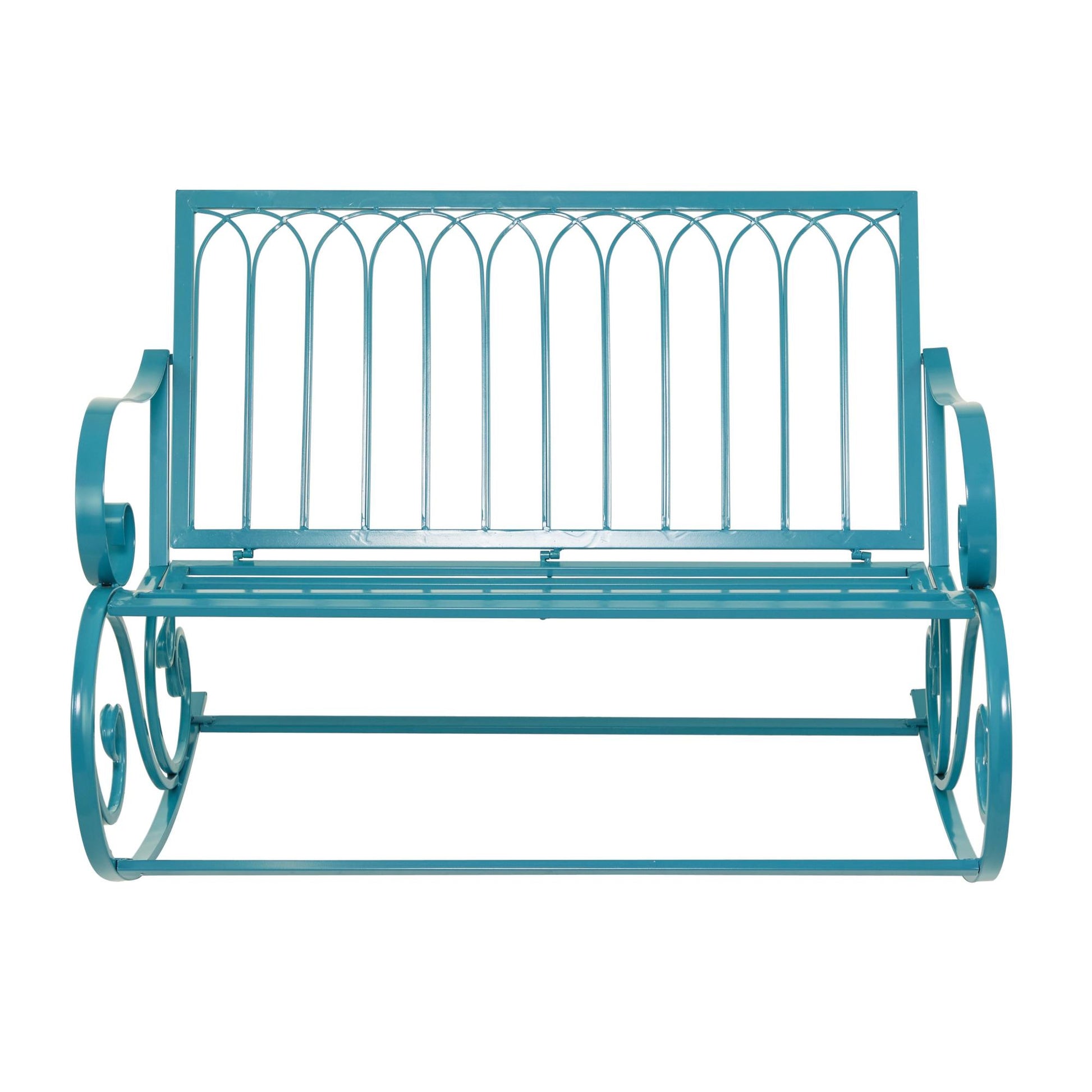 Scroll Teal Metal Rocking Patio Outdoor Bench