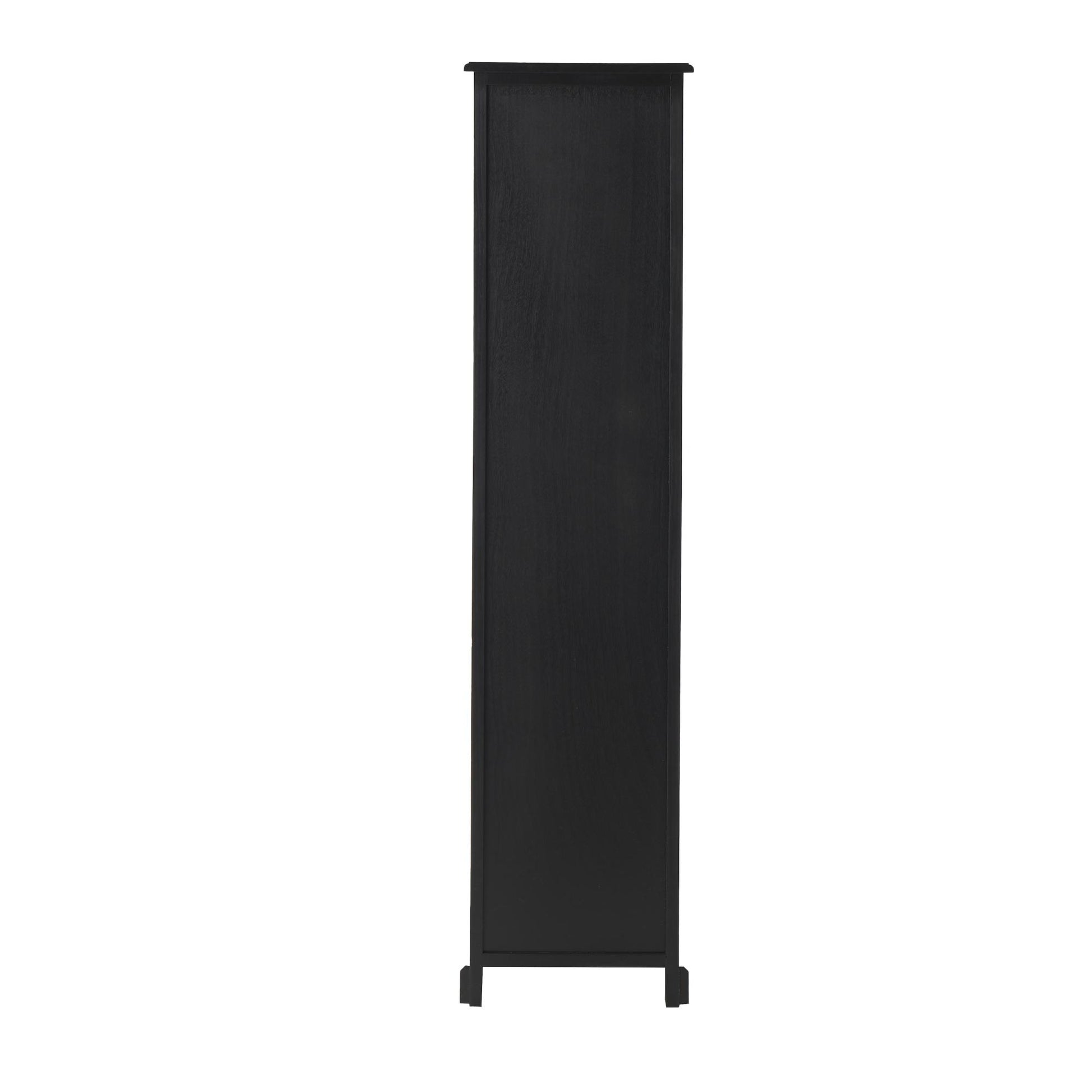 Black Wood 2 Drawer and 3 Shelf Room Cabinet with Rattan Front