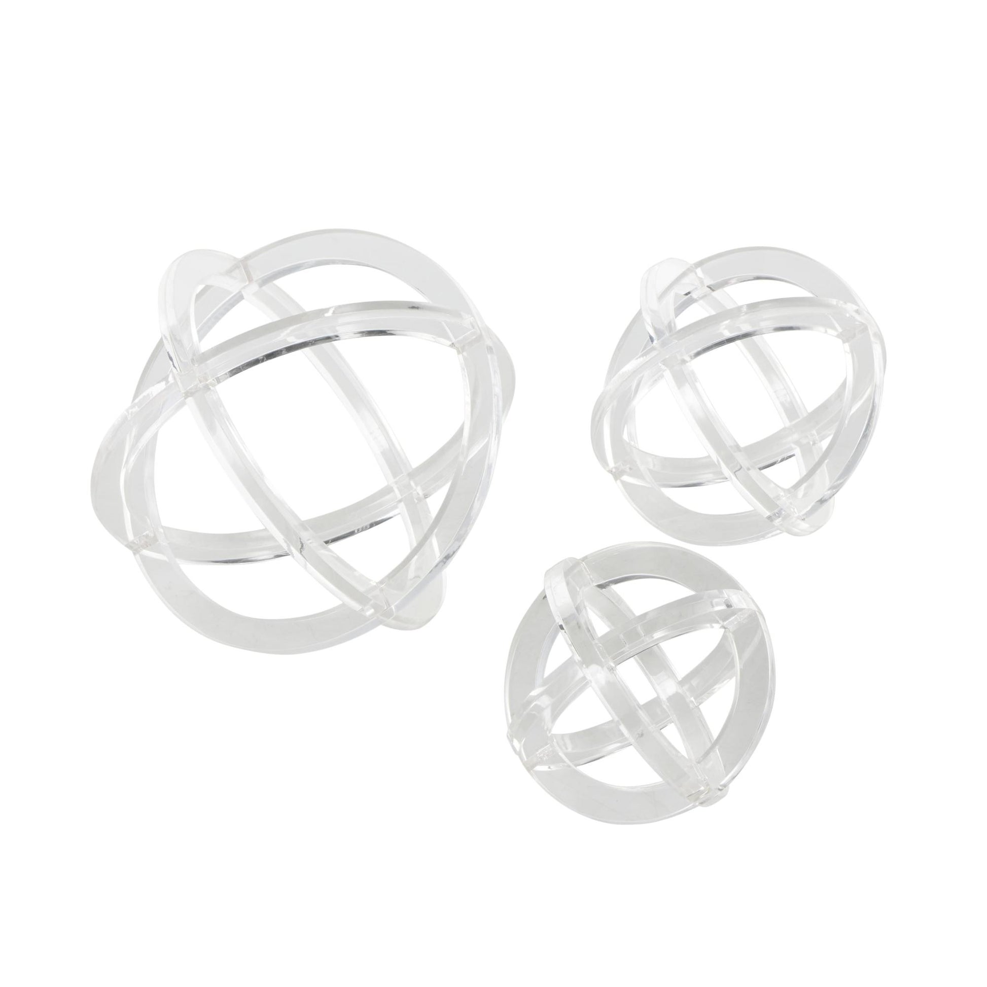Set of 3 Geometric Clear Acrylic Plastic Delicate Decorative Sculpture