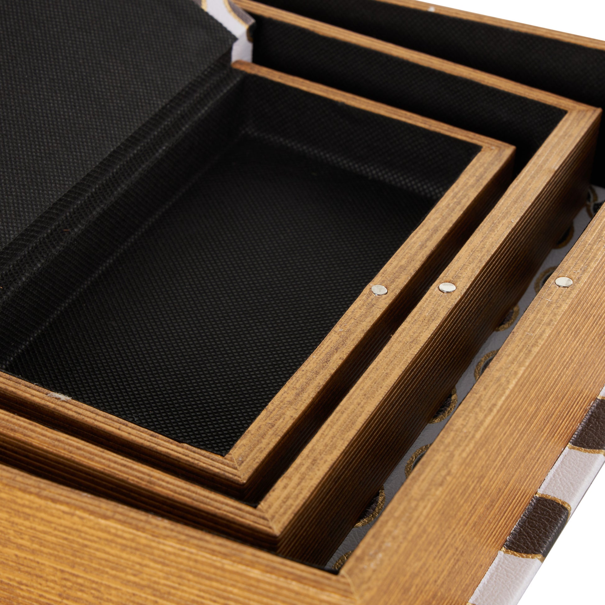 Set of 3 White Faux Leather Polka Dot Faux Book Storage Decorative Box with Black and Metallic Gold Accents