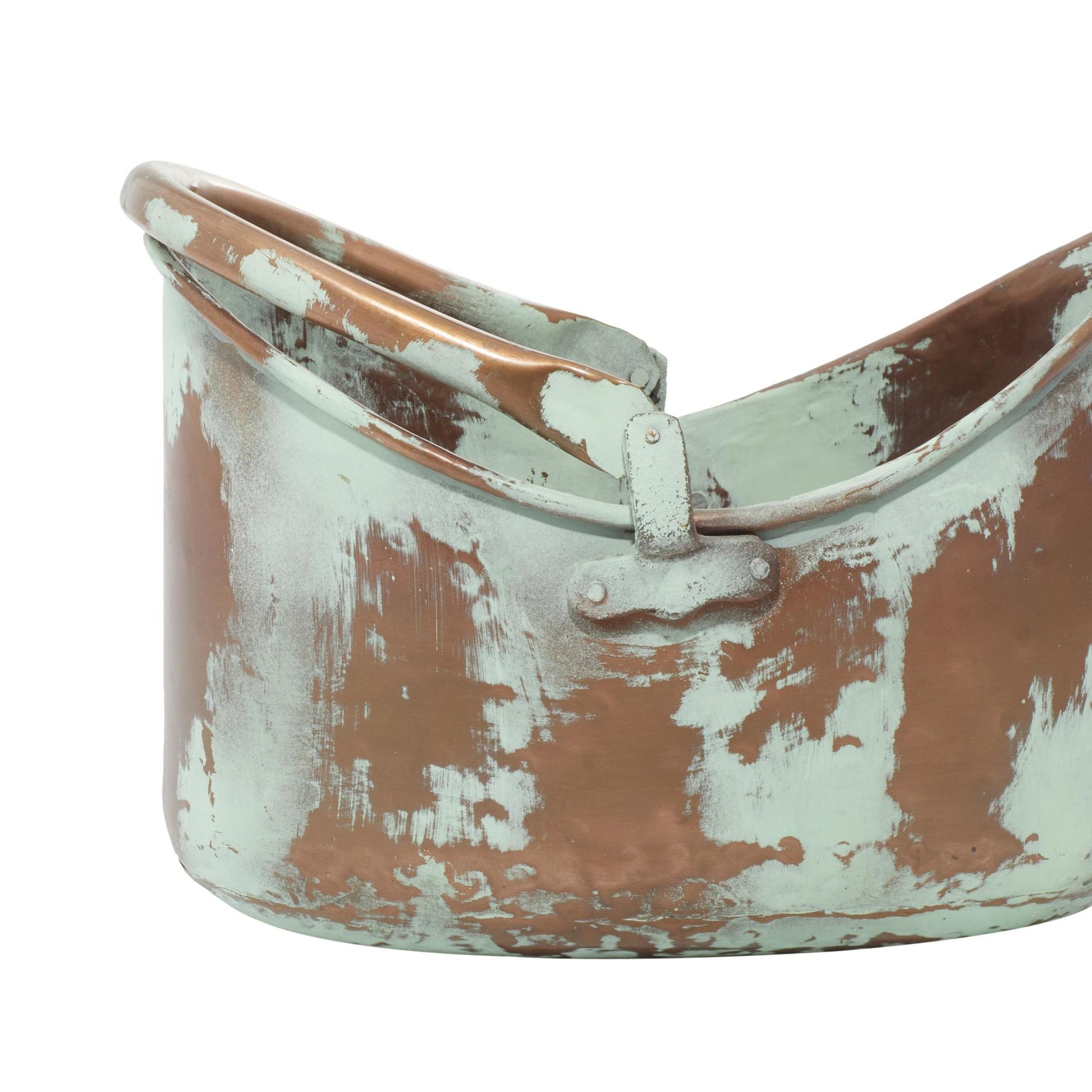 Set of 3 Copper Metal Patina Tulip Style Bucket Indoor Outdoor Planter with Stationary Handles