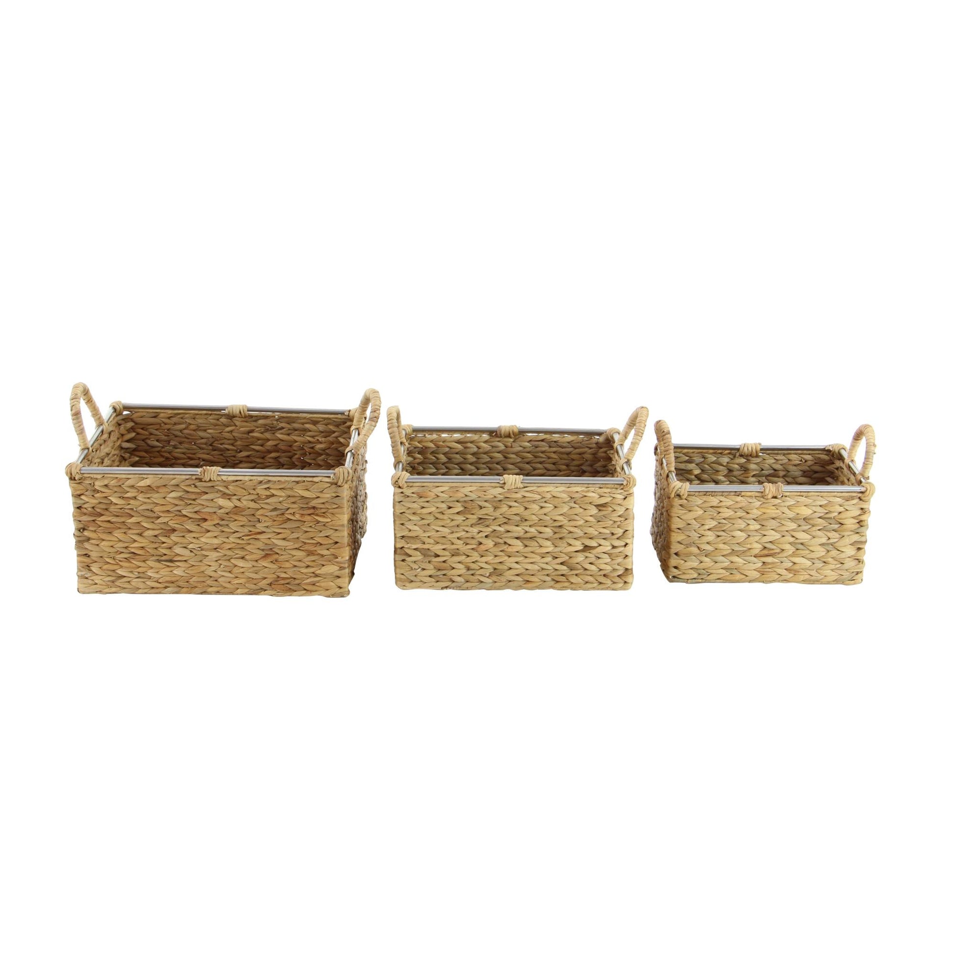 Set of 3 Light Brown Seagrass Handmade Decorative and Functional Storage Basket with Handles