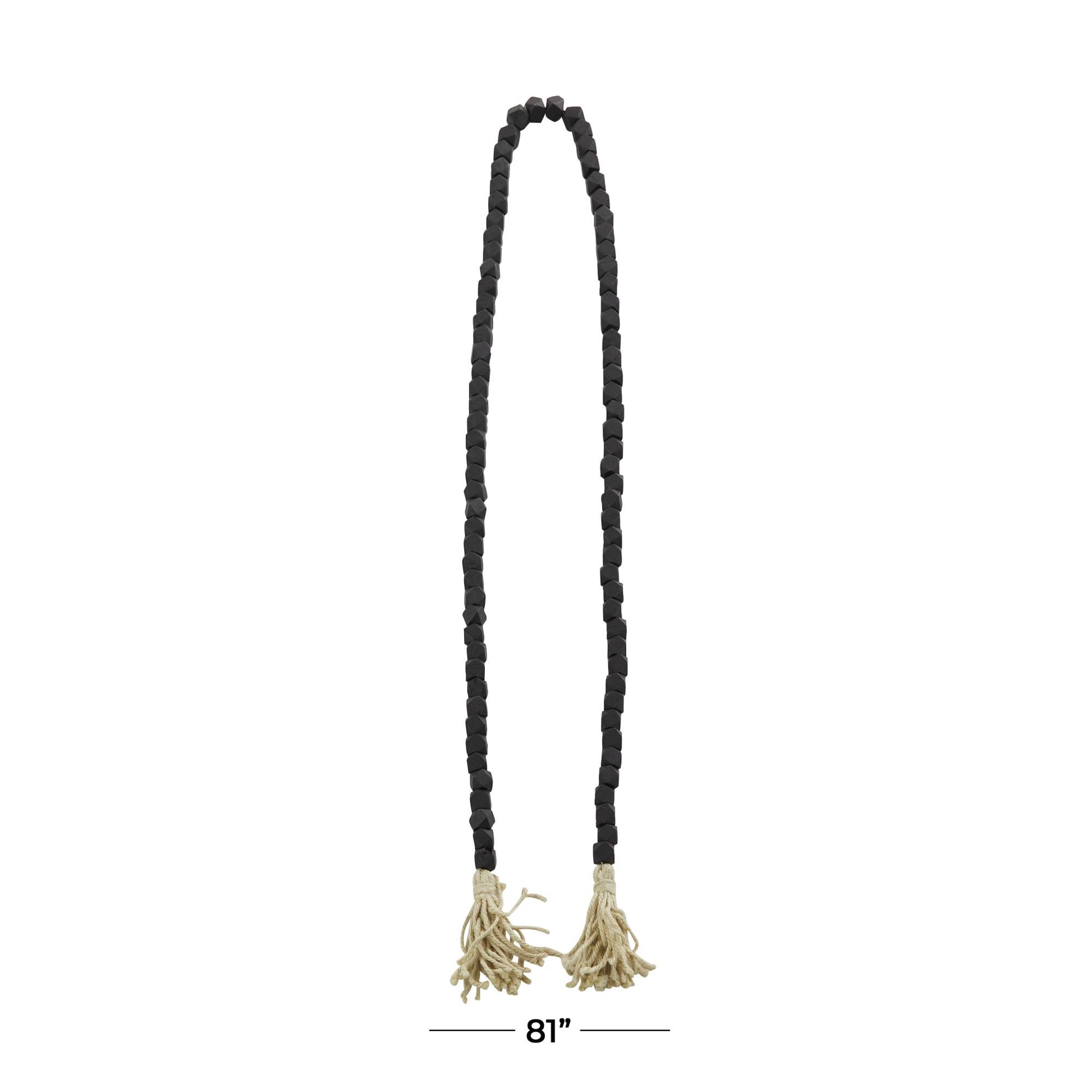 Mango Wood Handmade Hexagon Carved Geometric Long Beaded Garland with Tassel