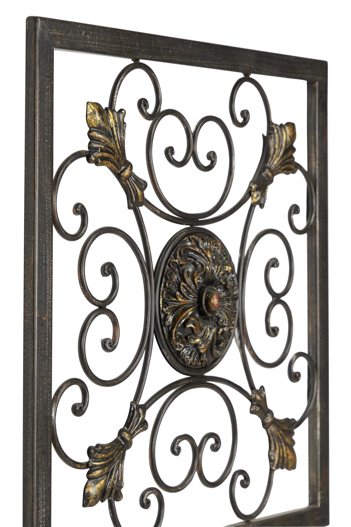 Set of 4 Fleur De Lis Brown Metal Wire Scroll Home Wall Decor with Gold Accents