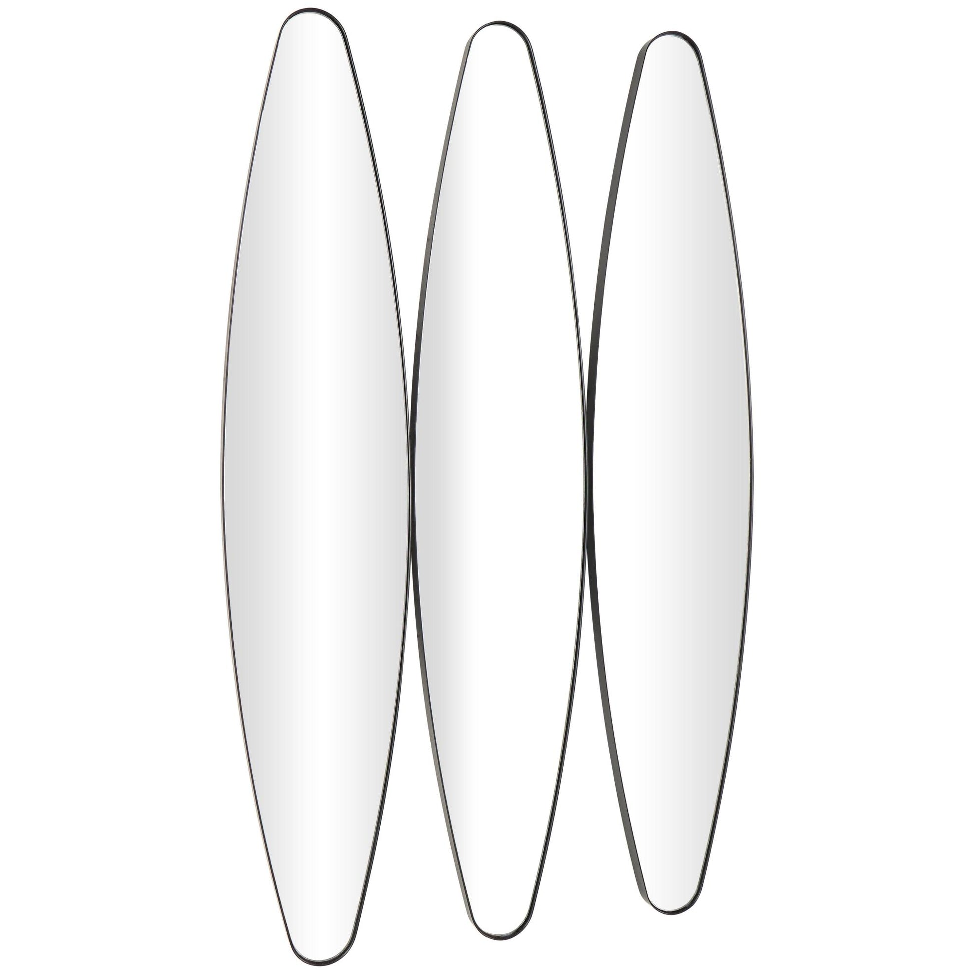 Set of 3 Black Metal Elongated Oval Room Wall Mirror
