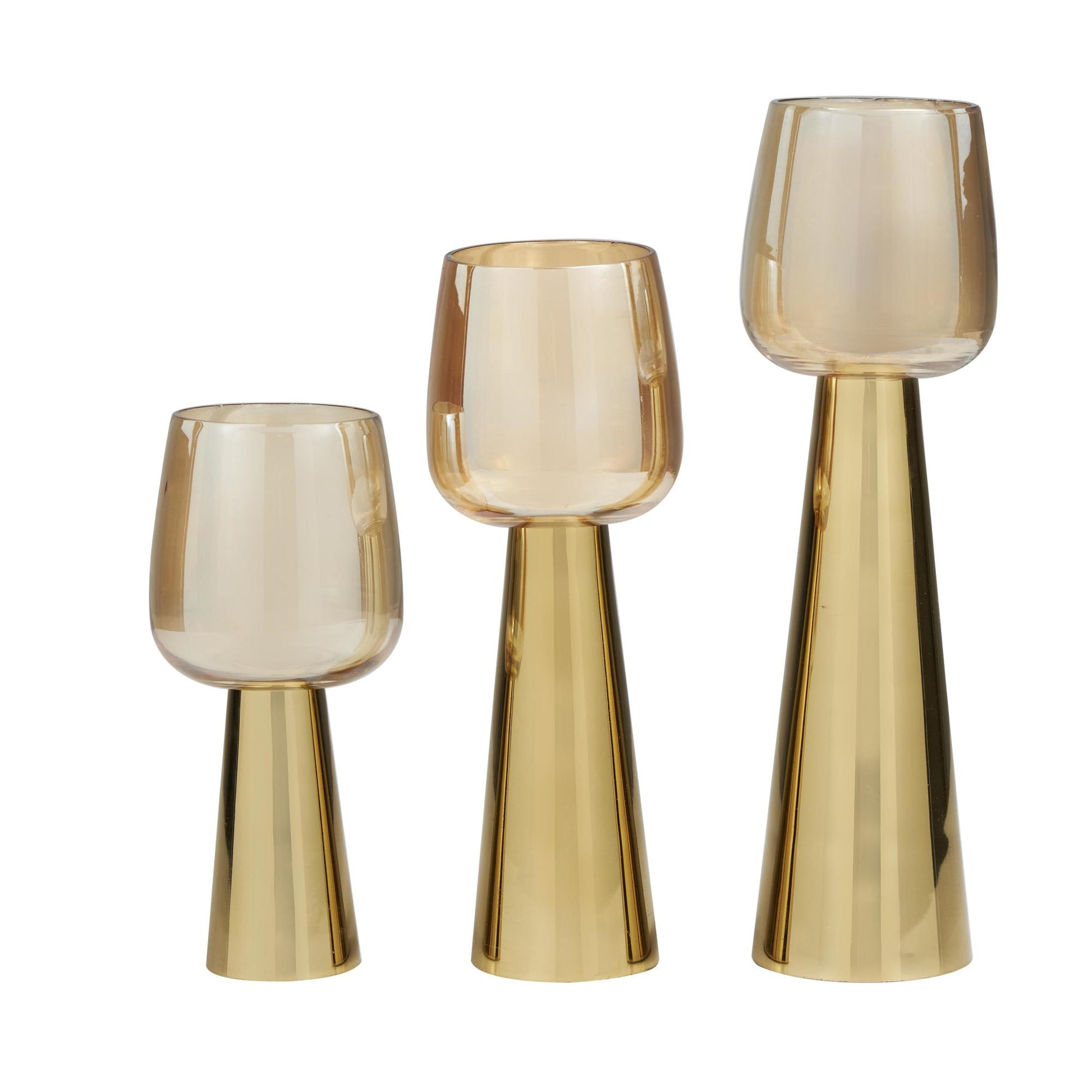 Set of 3 Stainless Steel Metal Decorative Candle Holder with Gold Cup Candle Holders
