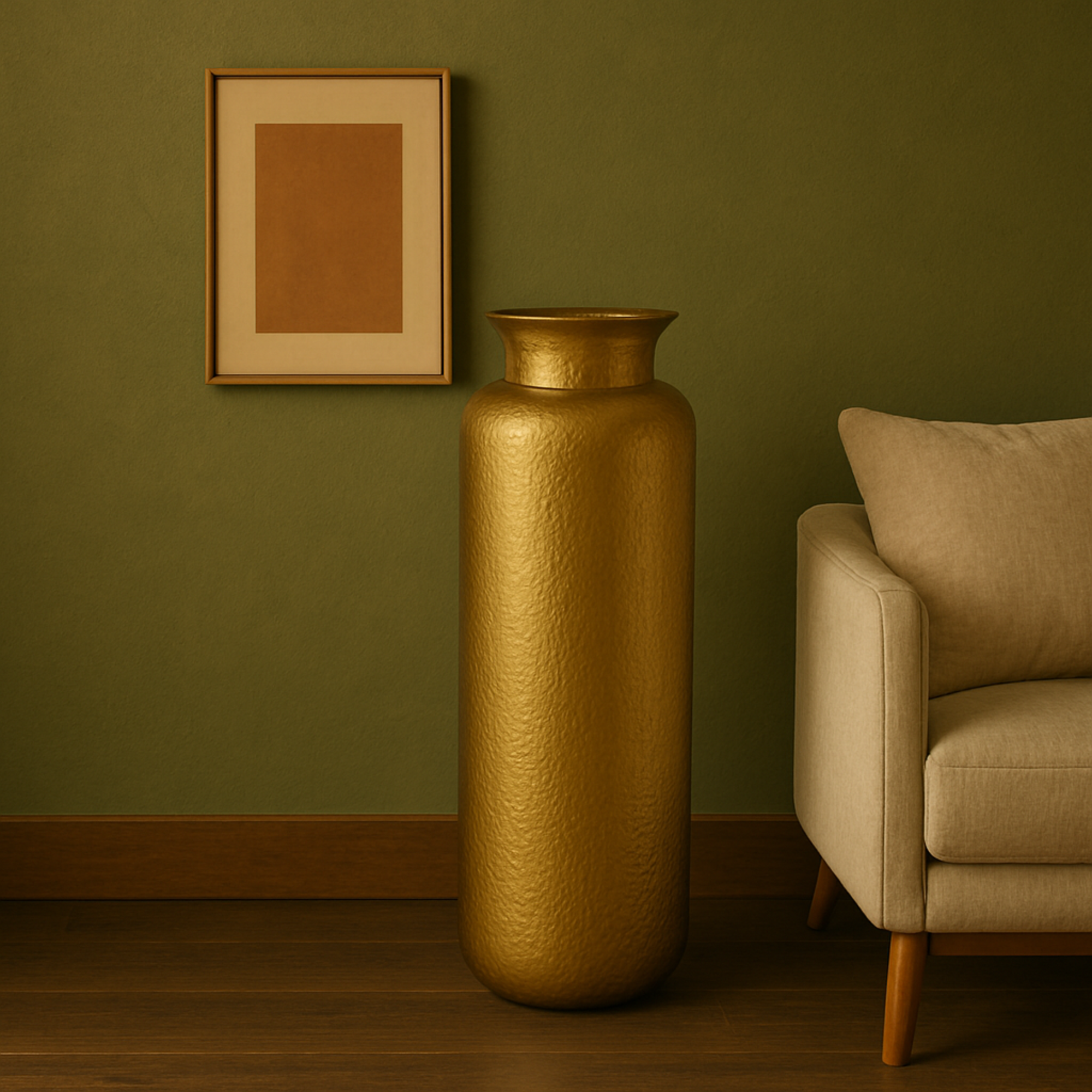 Gold Metal Tall Textured Hammered Floor Decorative Vase