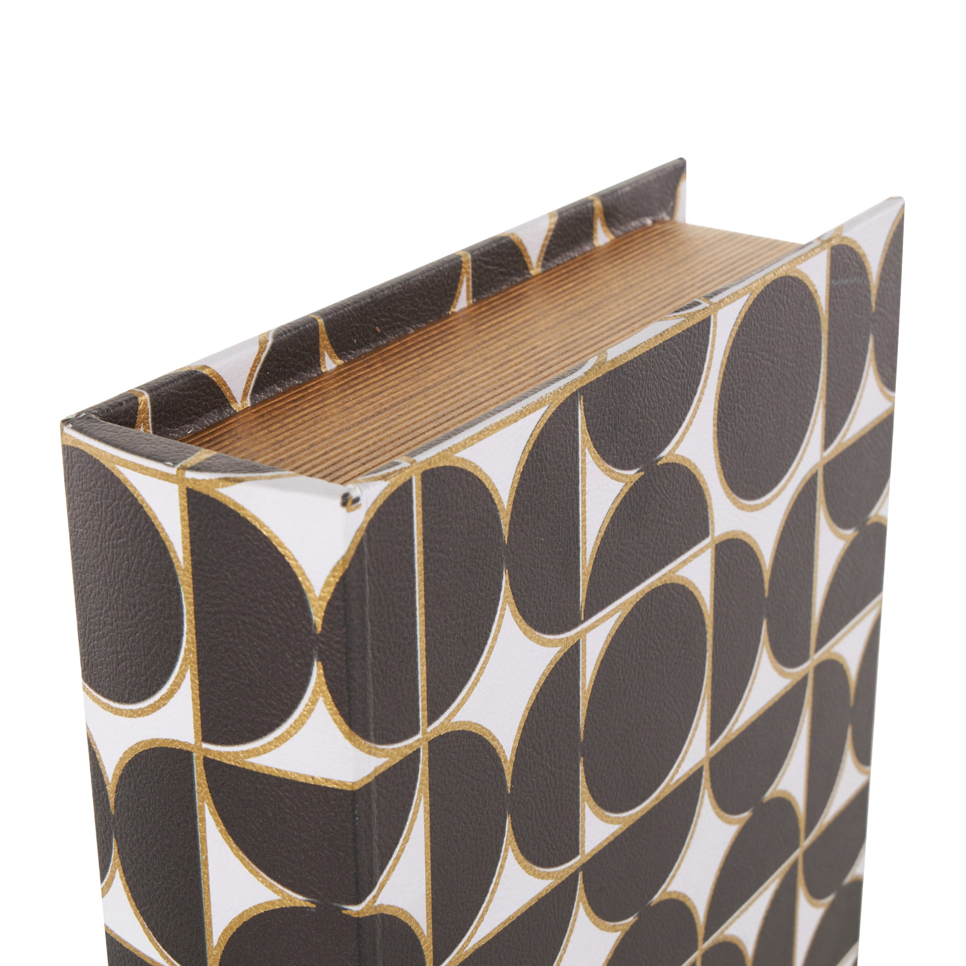 Set of 3 Black Faux Leather Faux Book Storage Decorative Box with Circle and Semi-Circle Pattern