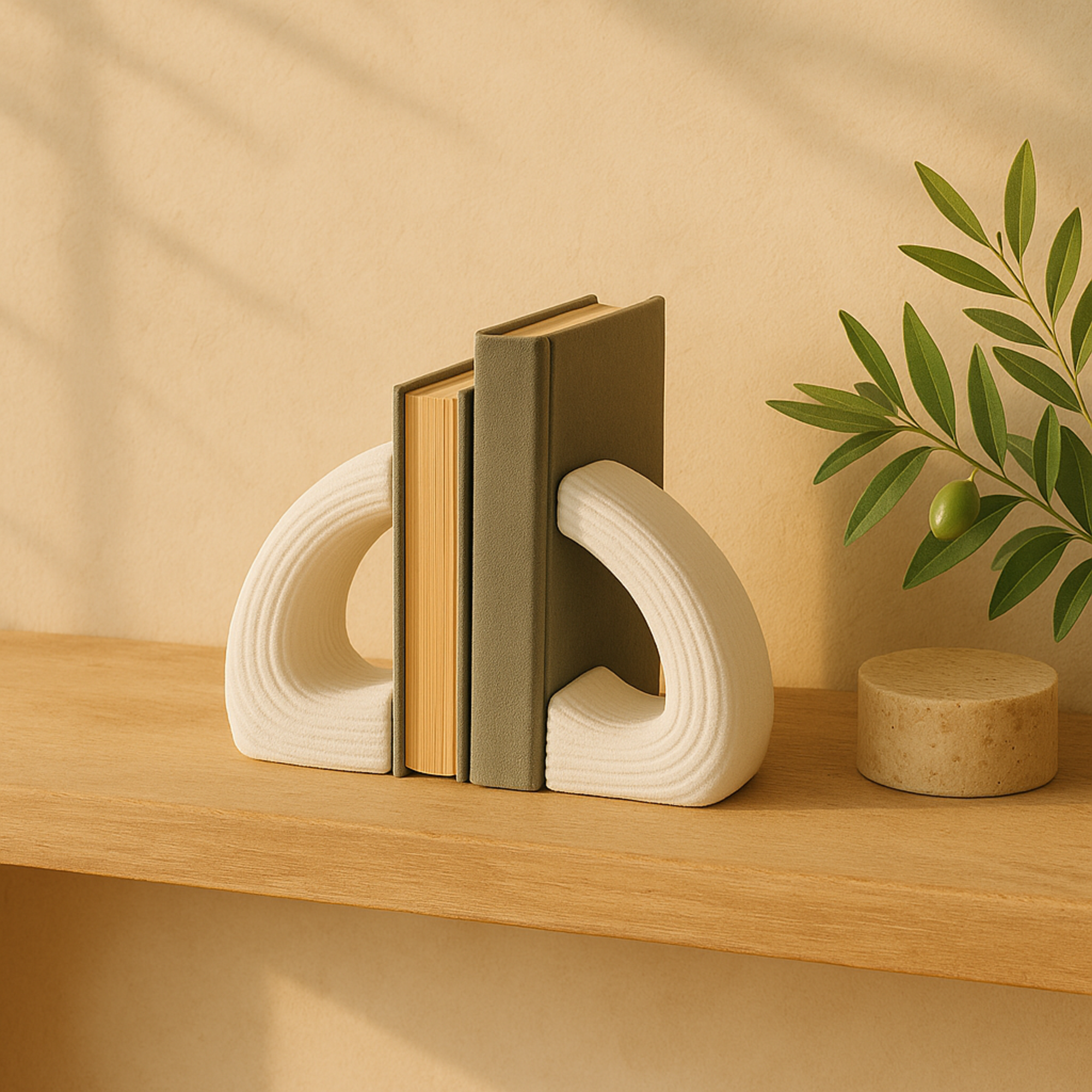 Set of 2 Geometric White Polystone Heart Inspired Decorative Bookends with Shimmer Details