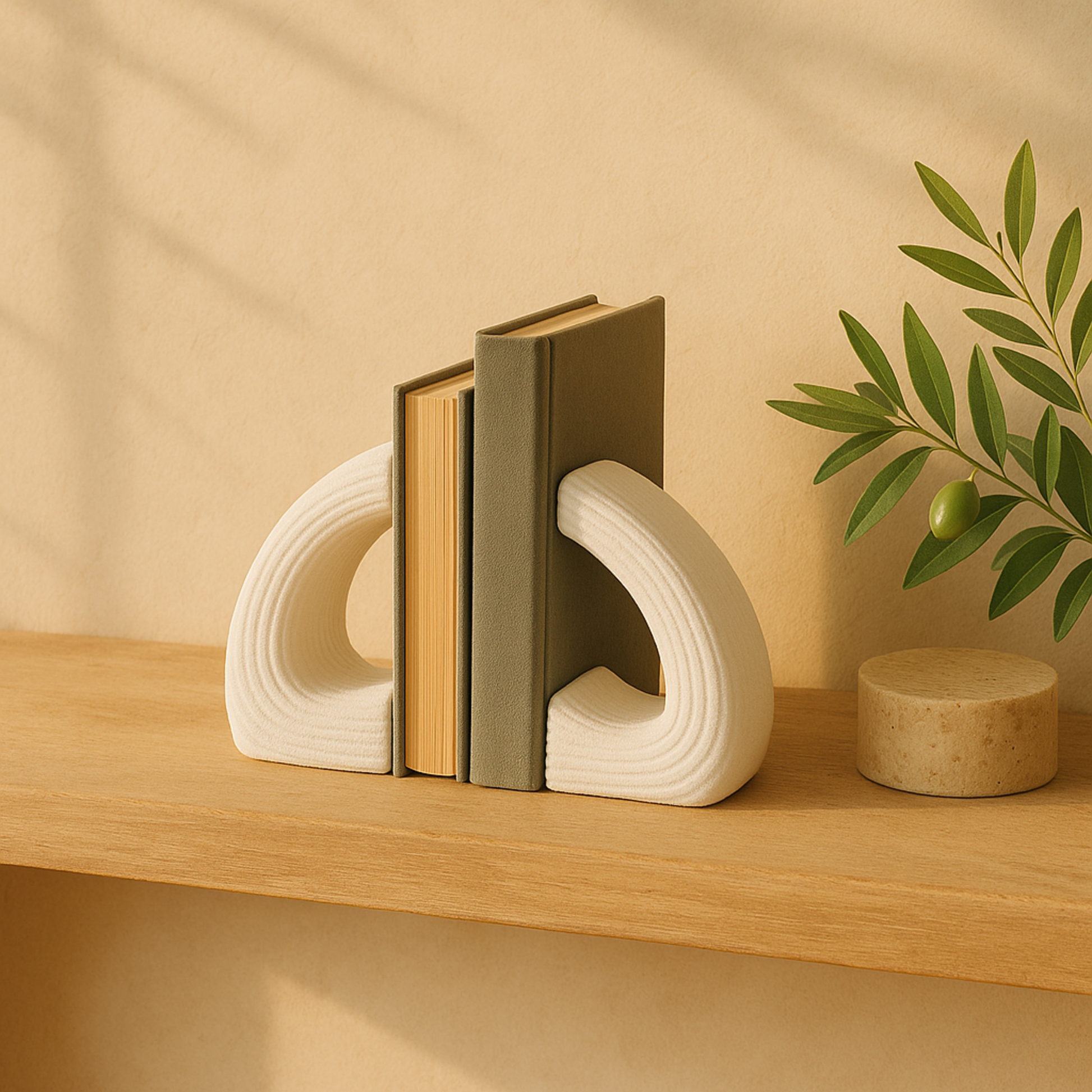 Set of 2 Geometric White Polystone Heart Inspired Decorative Bookends with Shimmer Details