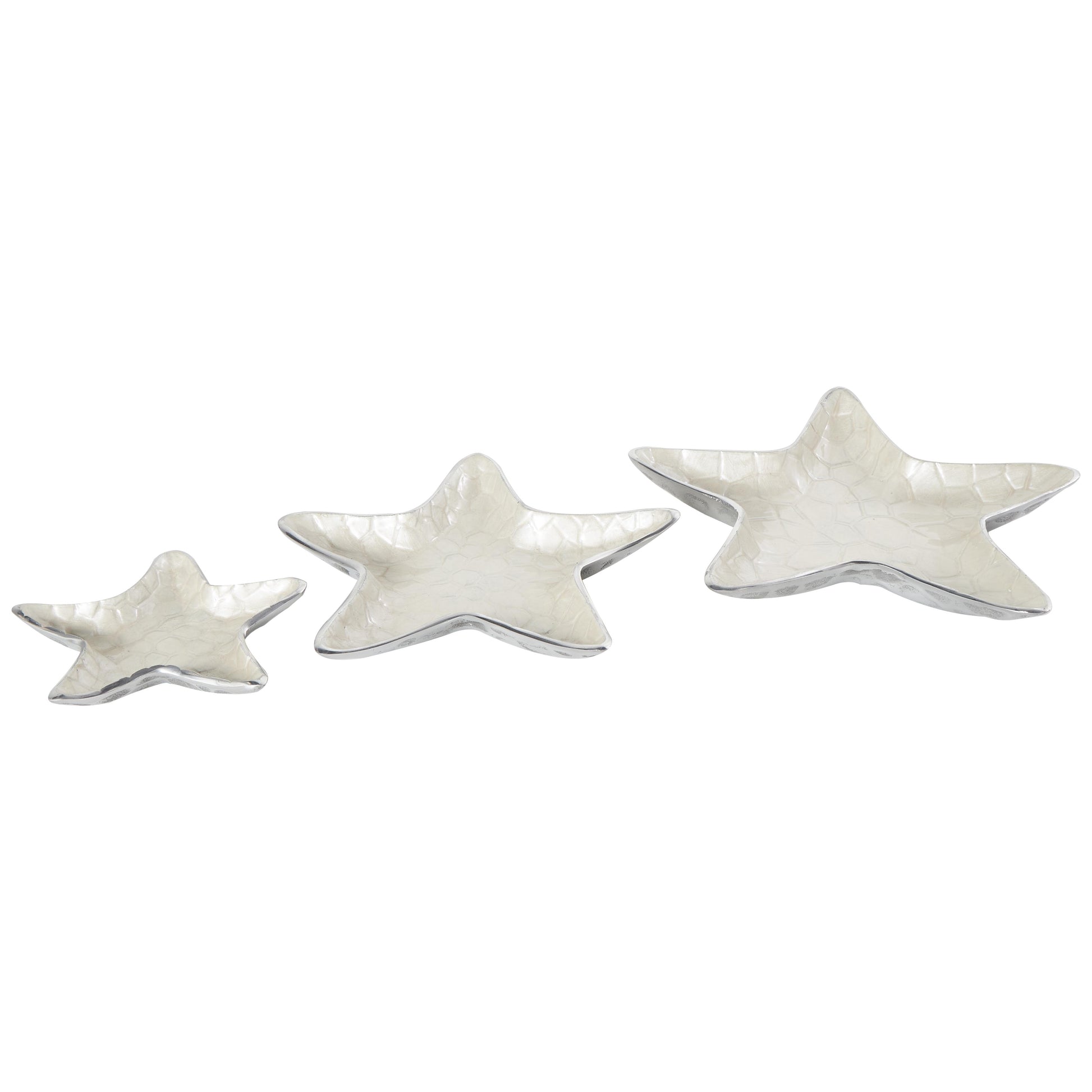 Set of 3 Starfish Aluminum Metal Handmade Textured Enameled Large Decorative Bowl with Silver Base