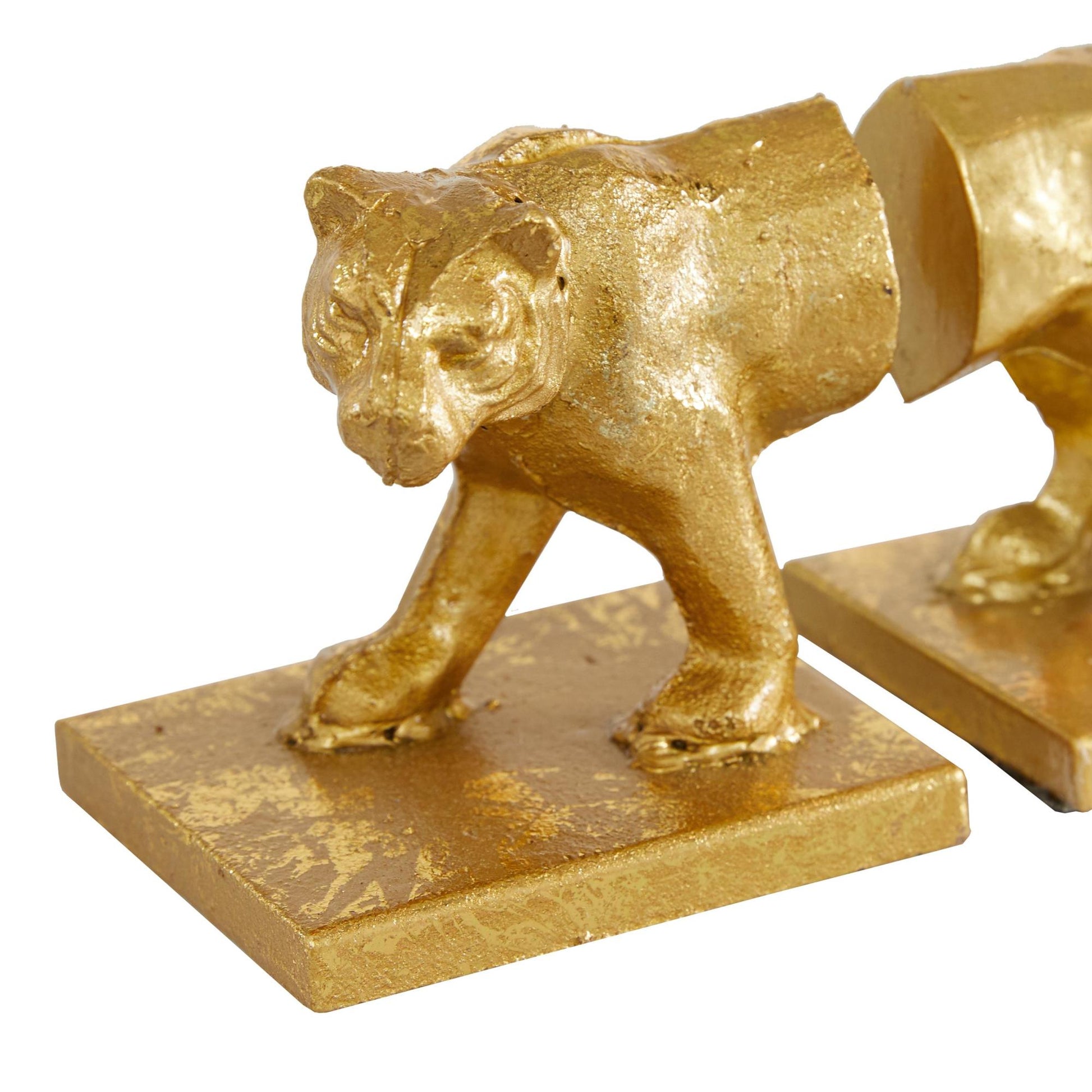 Set of 2 Leopard Gold Metal Decorative Bookends