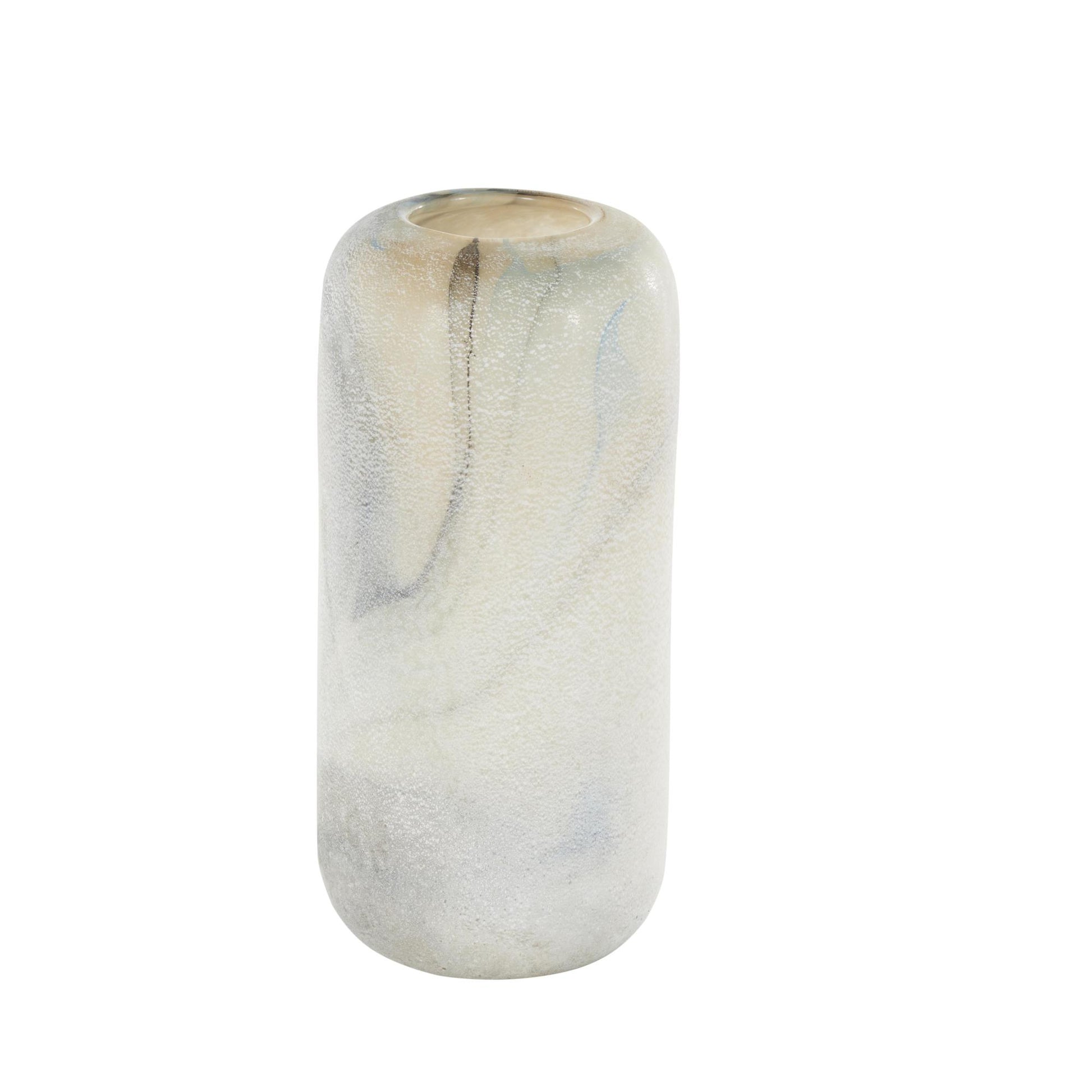 Cream Glass Distressed Decorative Vase with Blue and Tan Texturing